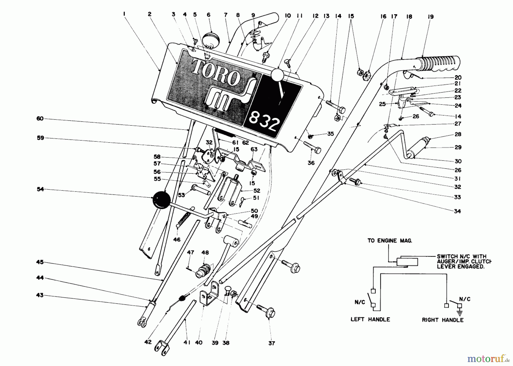  Toro Neu Snow Blowers/Snow Throwers Seite 1 31323 (832) - Toro 832 Snowthrower, 1974 (4000001-4999999) HANDLE ASSEMBLY