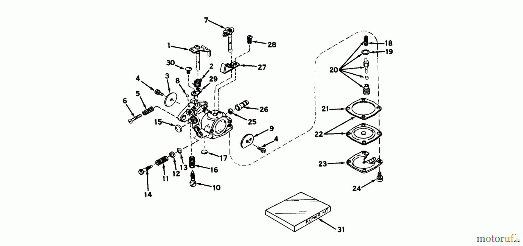  Toro Neu Snow Blowers/Snow Throwers Seite 1 31411 - Toro Snow Pup, 1971 (1000001-1999999) CARBURETOR MODEL NO. 631394