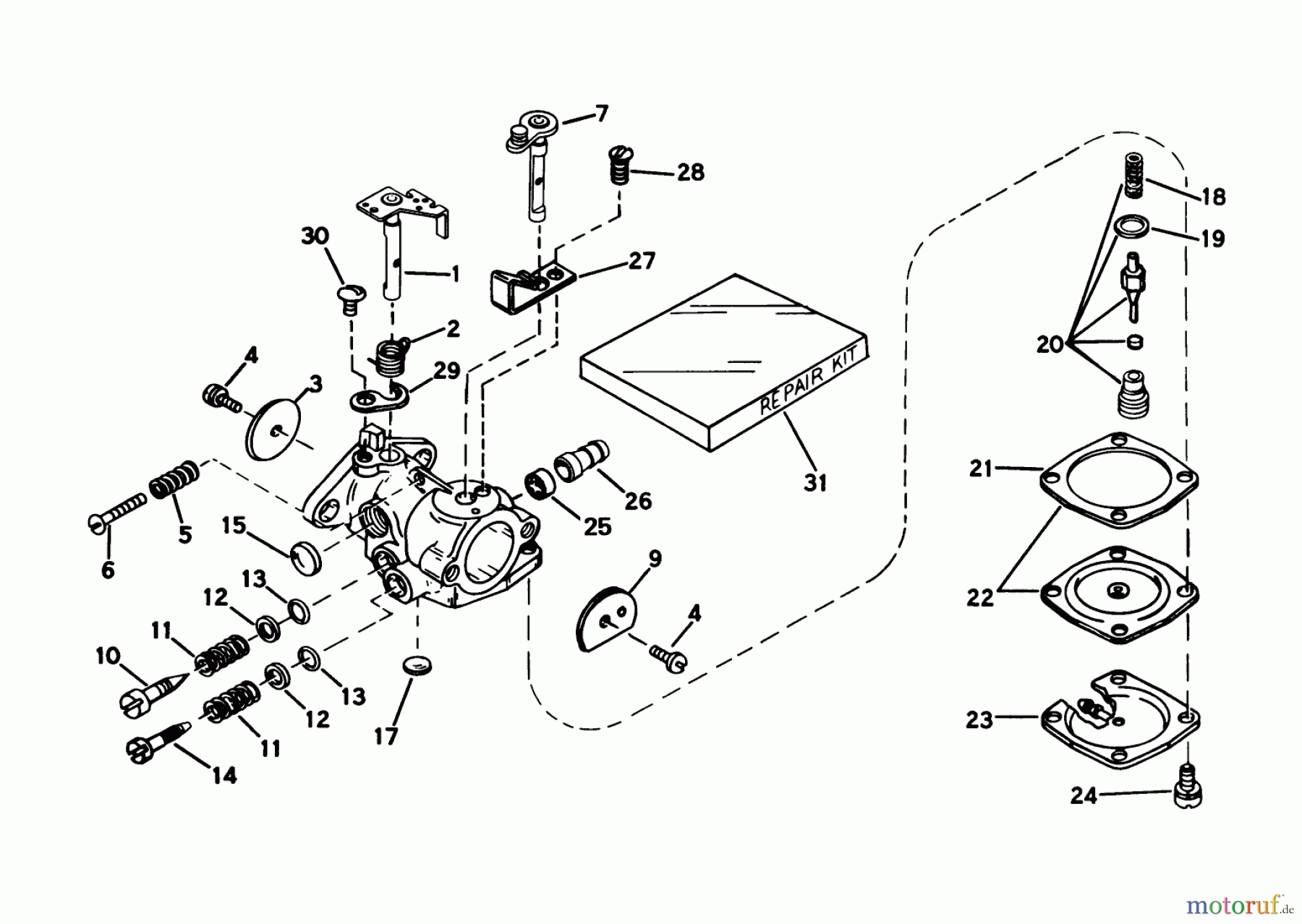  Toro Neu Snow Blowers/Snow Throwers Seite 1 31412 - Toro Snow Pup, 1973 (3000001-3999999) CARBURETOR NO. 631654A