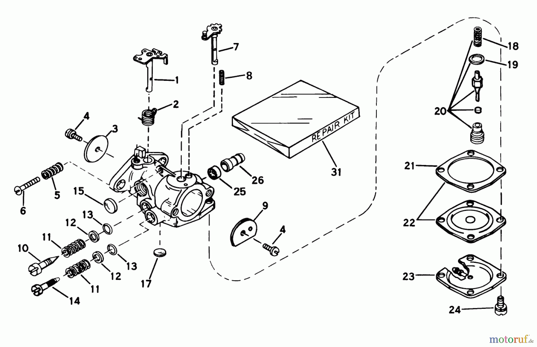  Toro Neu Snow Blowers/Snow Throwers Seite 1 31502 - Toro Snow Pup, 1975 (5000001-5999999) CARBURETOR NO. 631654B