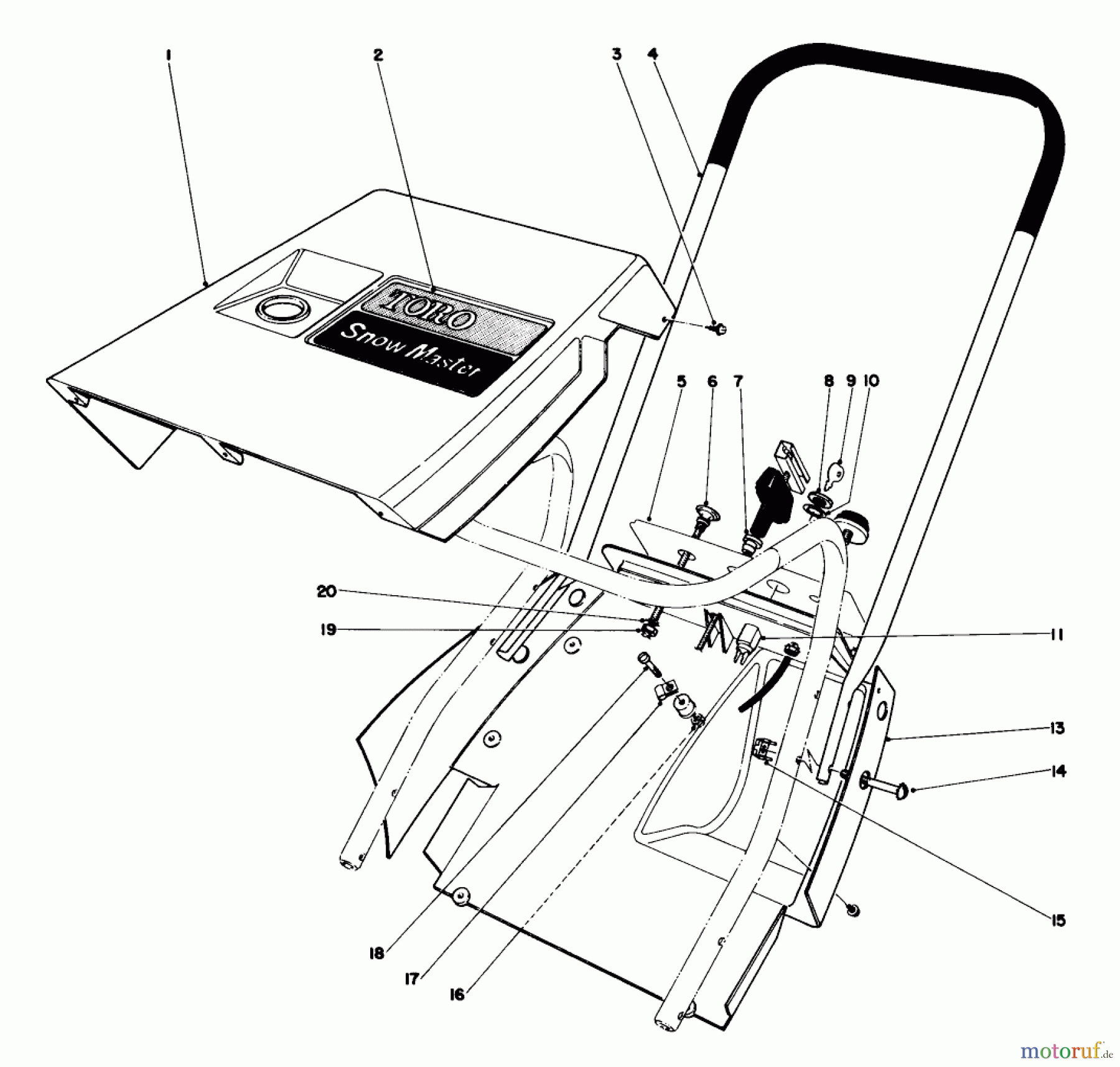  Toro Neu Snow Blowers/Snow Throwers Seite 1 31505 - Toro Snowmaster, 1975 (5000001-5999999) SHROUD AND HANDLE ASSEMBLY