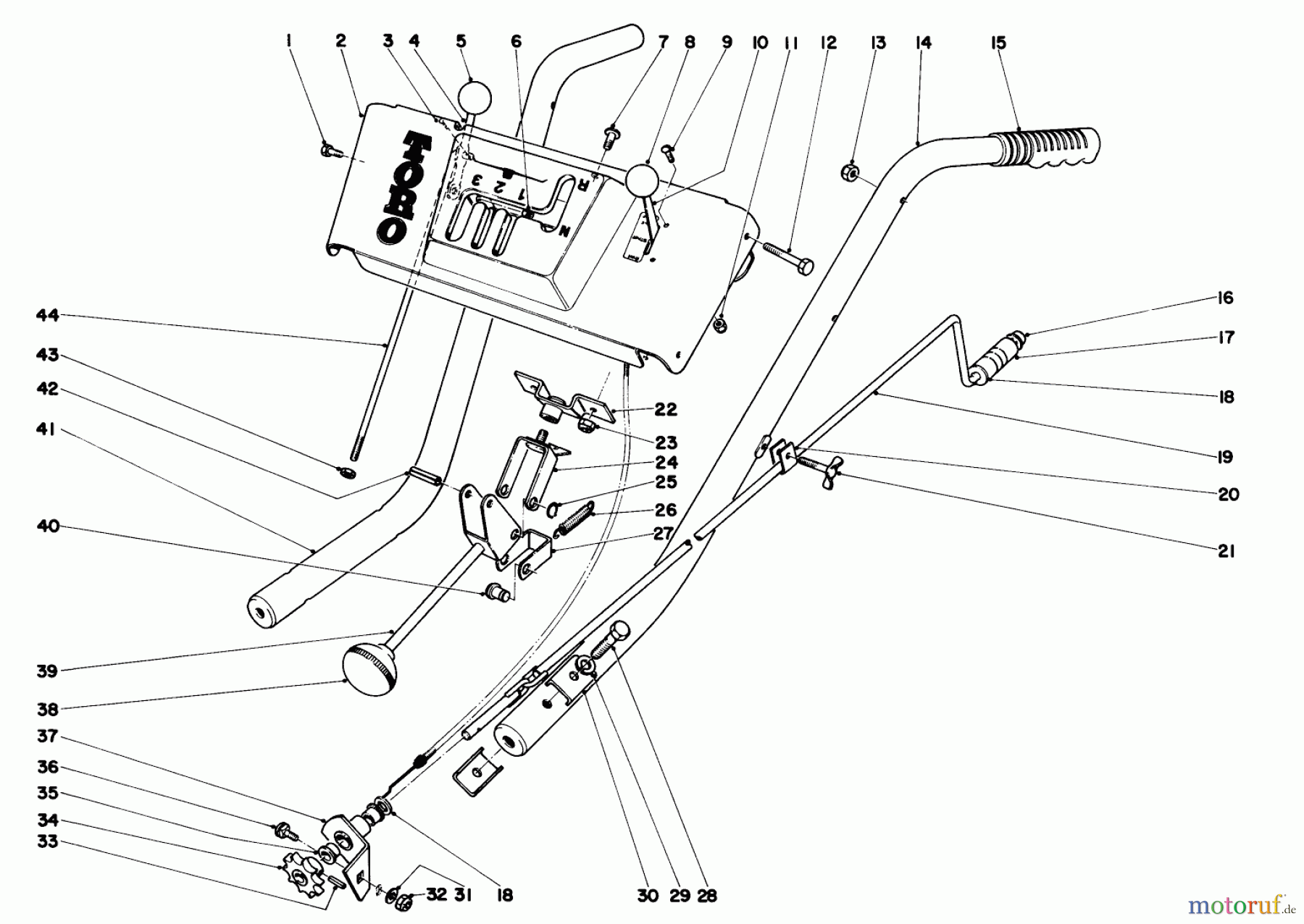  Toro Neu Snow Blowers/Snow Throwers Seite 1 31600 (732) - Toro 732 Snowthrower, 1970 (0000001-0999999) HANDLE AND CONTROL ASSEMBLY