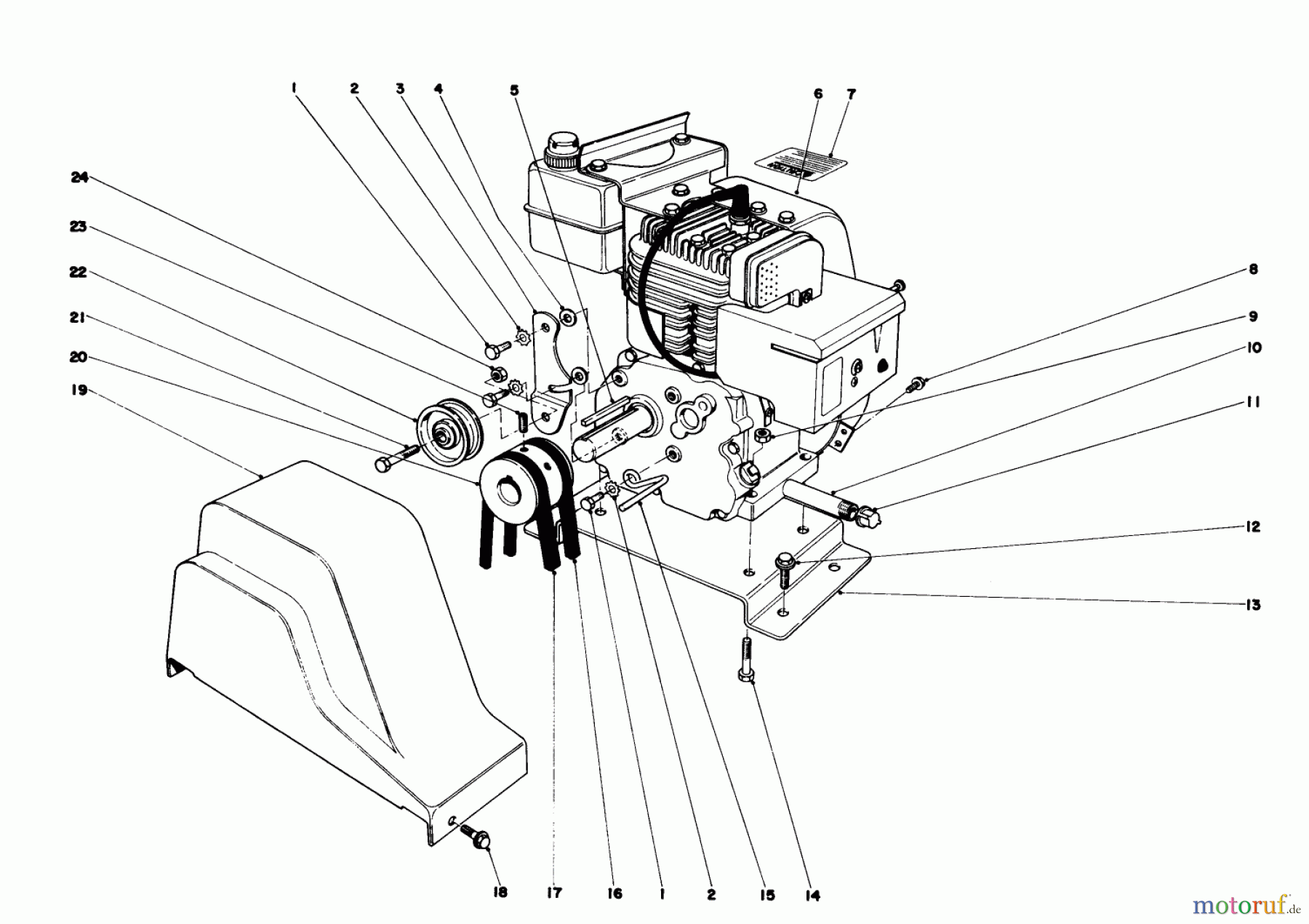  Toro Neu Snow Blowers/Snow Throwers Seite 1 31677 (724) - Toro 724 Snowthrower, 1977 (7000001-7999999) ENGINE ASSEMBLY (MODEL NO. 31625)