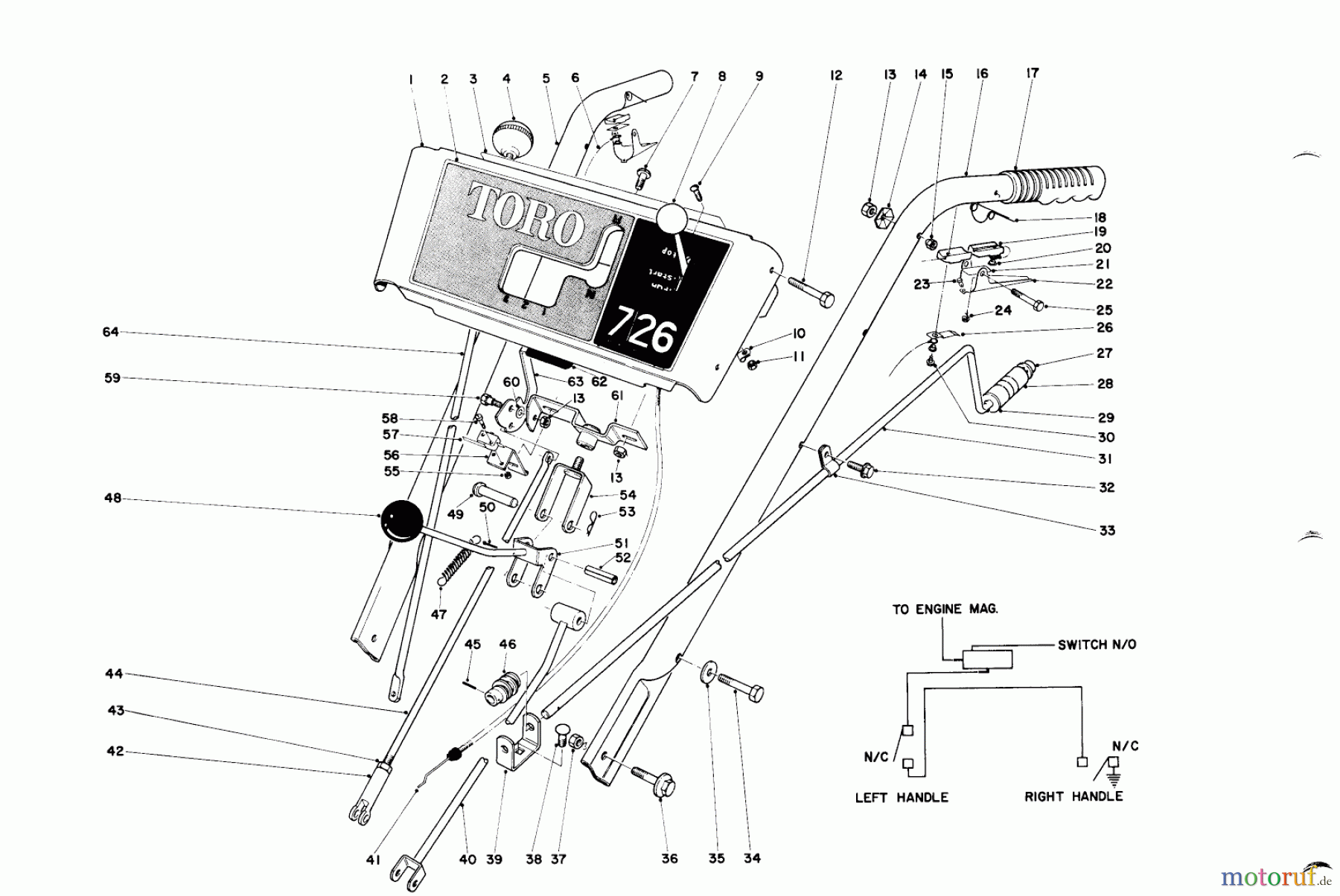  Toro Neu Snow Blowers/Snow Throwers Seite 1 31756 (726) - Toro 726 Snowthrower, 1973 (3000001-3999999) HANDLE ASSEMBLY
