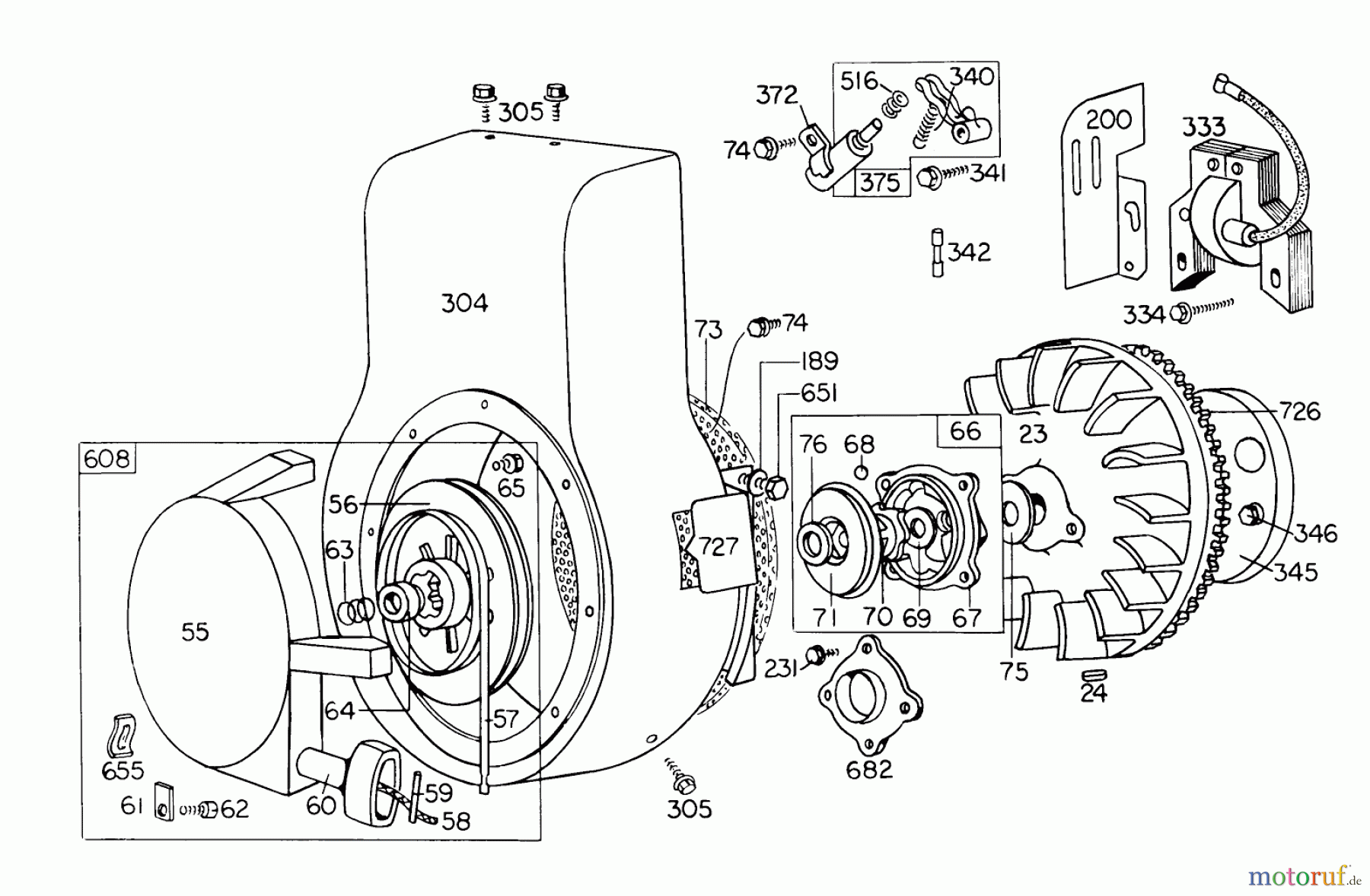  Toro Neu Snow Blowers/Snow Throwers Seite 1 31763 (726) - Toro 726 Snowthrower, 1973 (3000001-3999999) REWIND STARTER ASSEMBLY FOR TYPE 0754 AND 0755