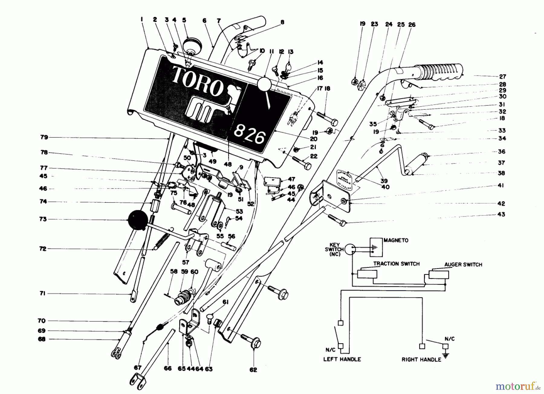  Toro Neu Snow Blowers/Snow Throwers Seite 1 31823 (832) - Toro 832 Snowthrower, 1977 (7000001-7999999) HANDLE ASSEMBLY