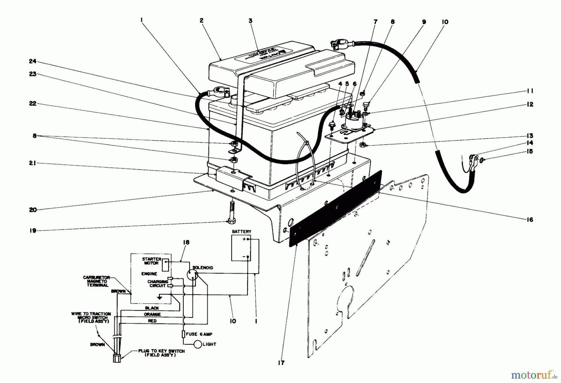  Toro Neu Snow Blowers/Snow Throwers Seite 1 31995 (1032) - Toro 1032 Snowthrower, 1976 (6000001-6999999) BATTERY AND WIRING DIAGRAM