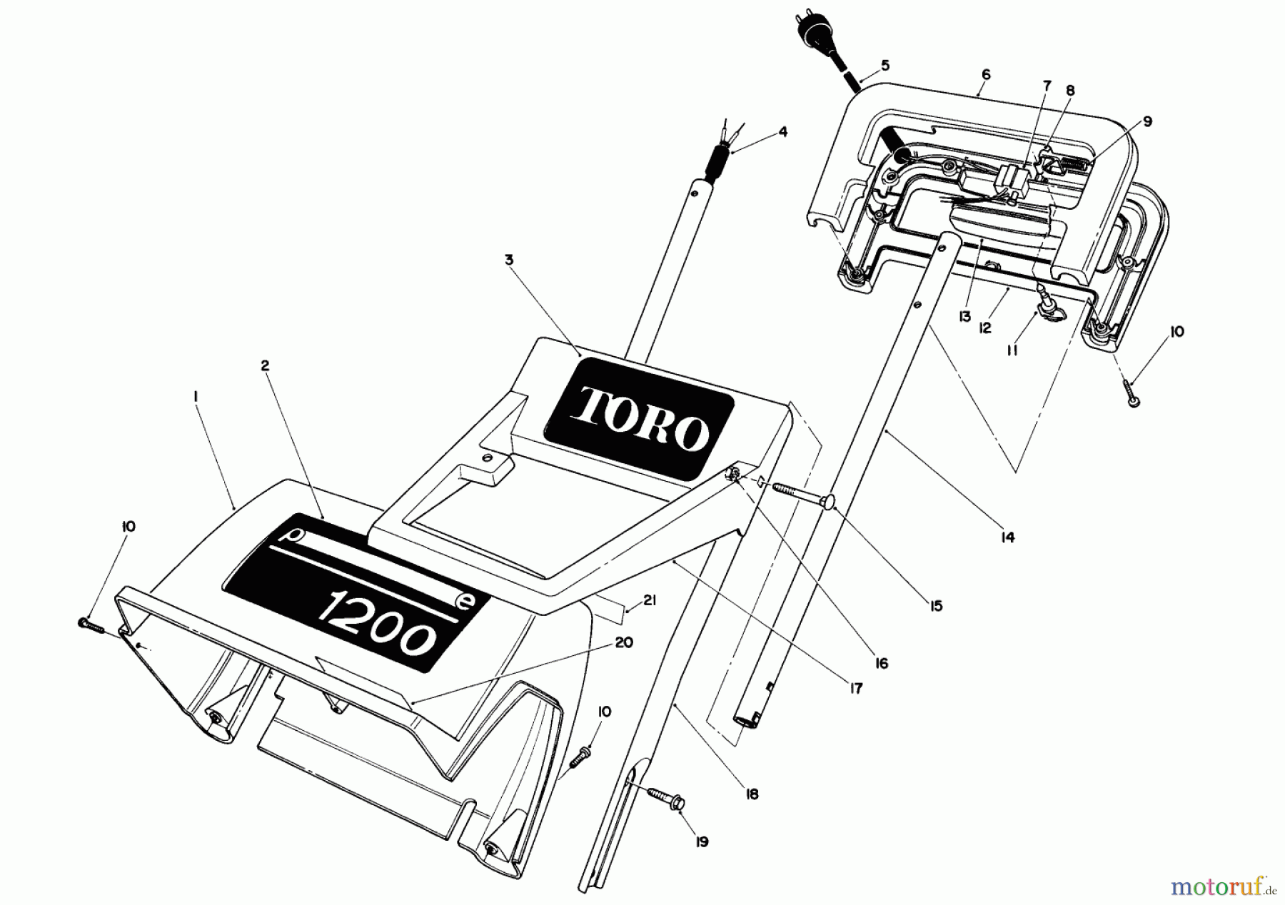  Toro Neu Snow Blowers/Snow Throwers Seite 1 38005 (1200) - Toro 1200 Power Curve Snowthrower, 1994 (4900001-4999999) HANDLE ASSEMBLY