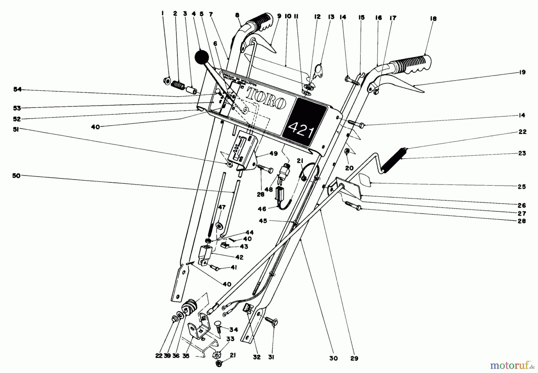  Toro Neu Snow Blowers/Snow Throwers Seite 1 38010 (421) - Toro 421 Snowthrower, 1981 (1000001-1999999) HANDLE ASSEMBLY