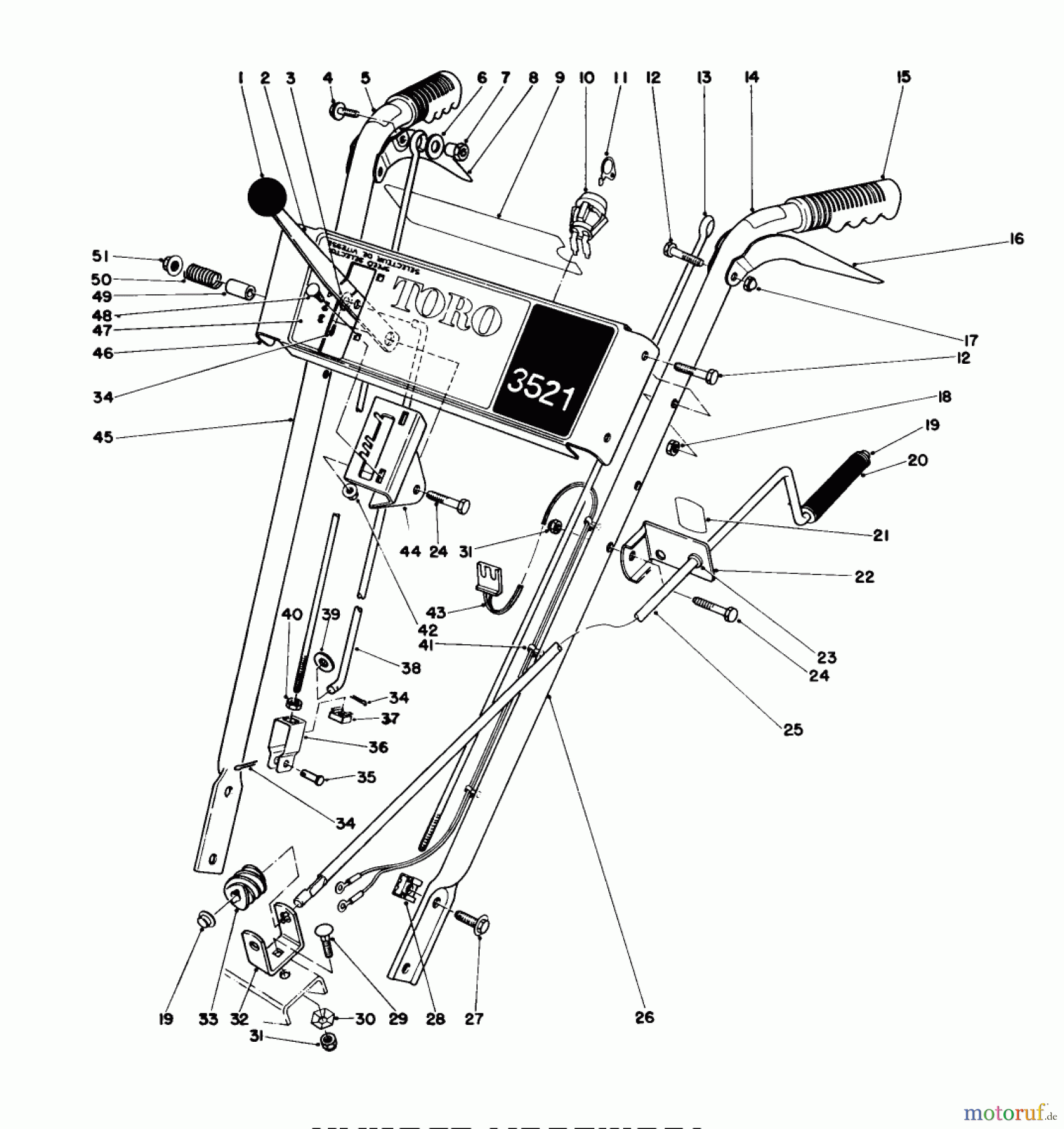  Toro Neu Snow Blowers/Snow Throwers Seite 1 38035 (3521) - Toro 3521 Snowthrower, 1984 (4000001-4999999) HANDLE ASSEMBLY