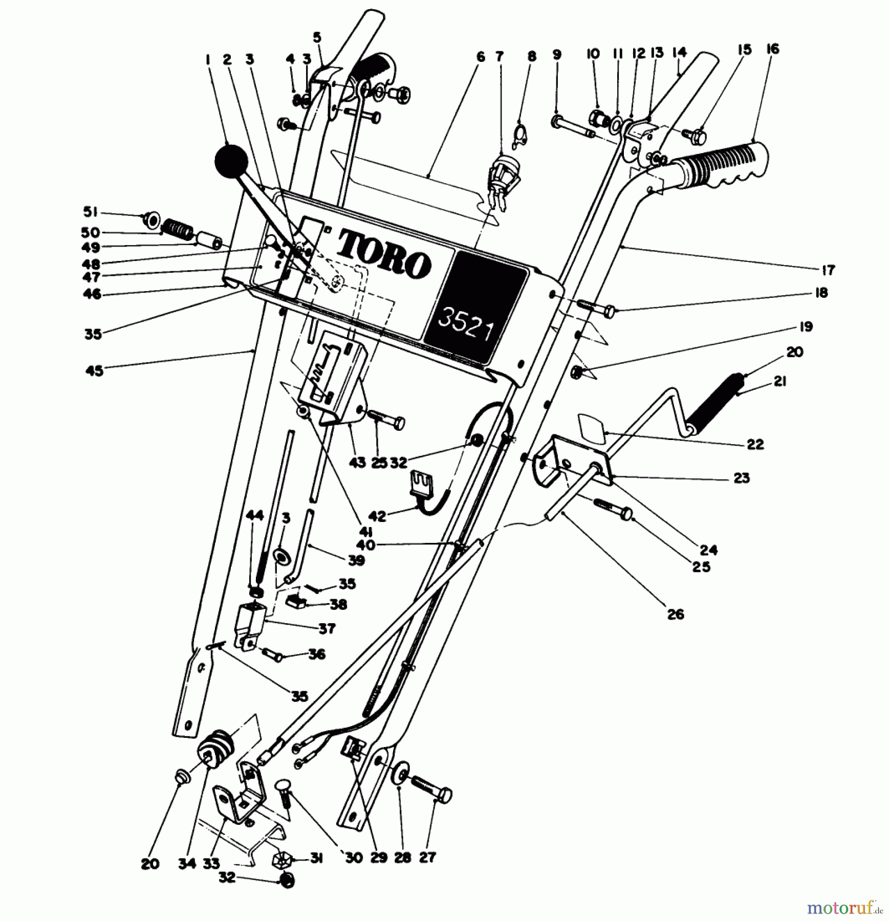  Toro Neu Snow Blowers/Snow Throwers Seite 1 38035 (3521) - Toro 3521 Snowthrower, 1986 (6000001-6999999) HANDLE ASSEMBLY