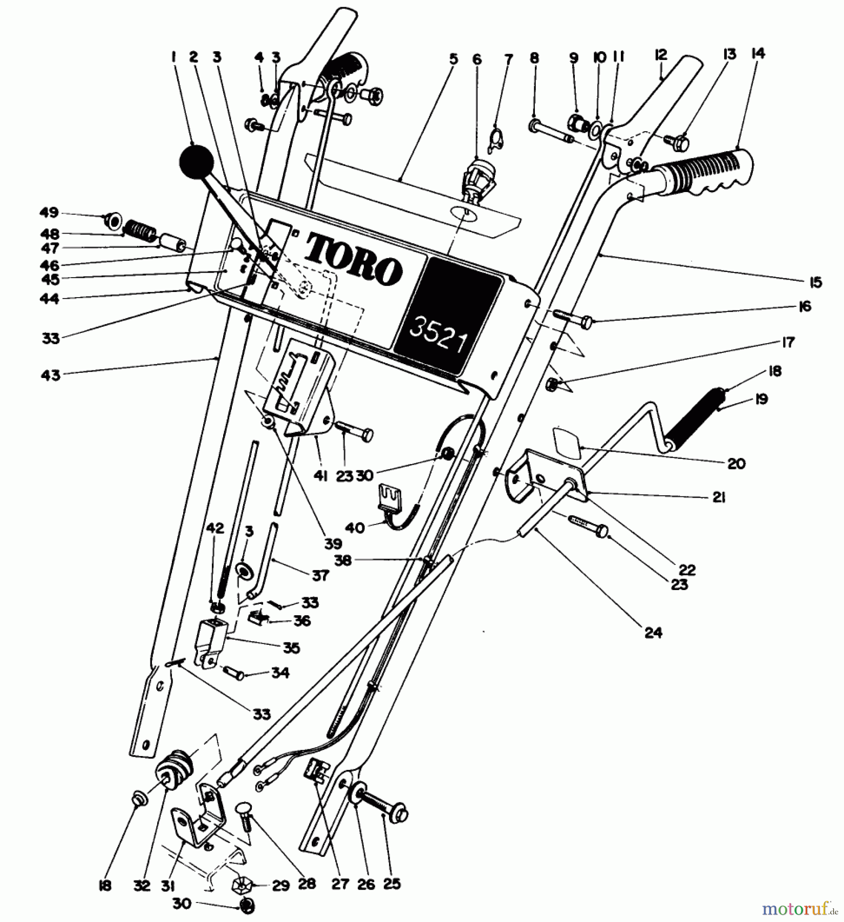  Toro Neu Snow Blowers/Snow Throwers Seite 1 38035 (3521) - Toro 3521 Snowthrower, 1988 (8000001-8999999) HANDLE ASSEMBLY