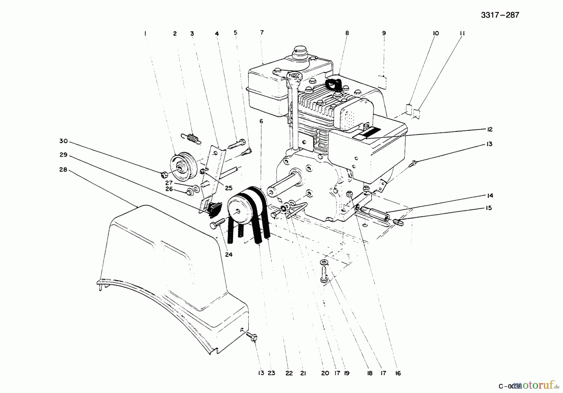  Toro Neu Snow Blowers/Snow Throwers Seite 1 38054 (521) - Toro 521 Snowthrower, 1995 (5900001-5999999) ENGINE ASSEMBLY