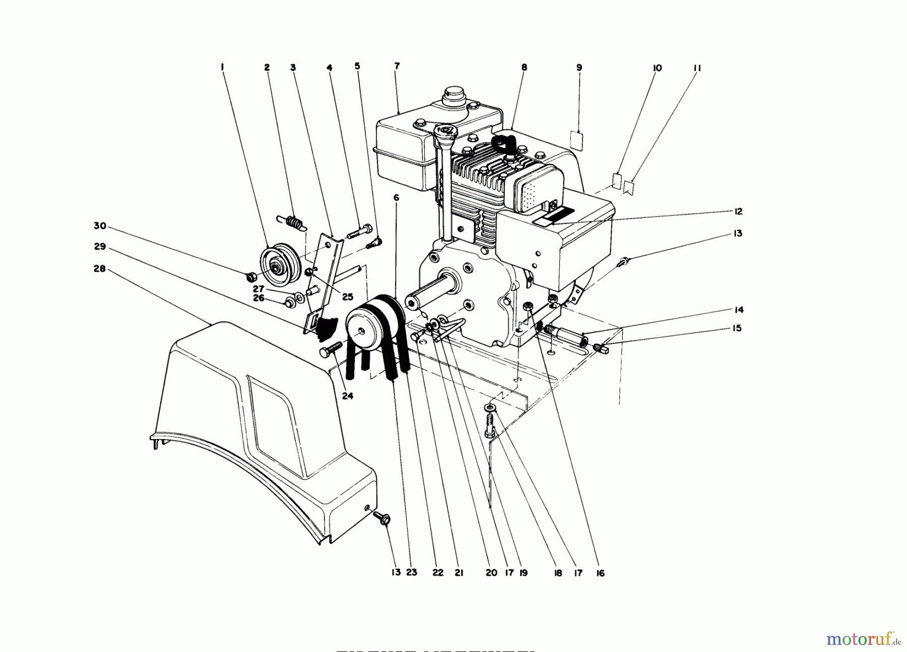  Toro Neu Snow Blowers/Snow Throwers Seite 1 38056 (521) - Toro 521 Snowthrower, 1987 (7000001-7999999) ENGINE ASSEMBLY