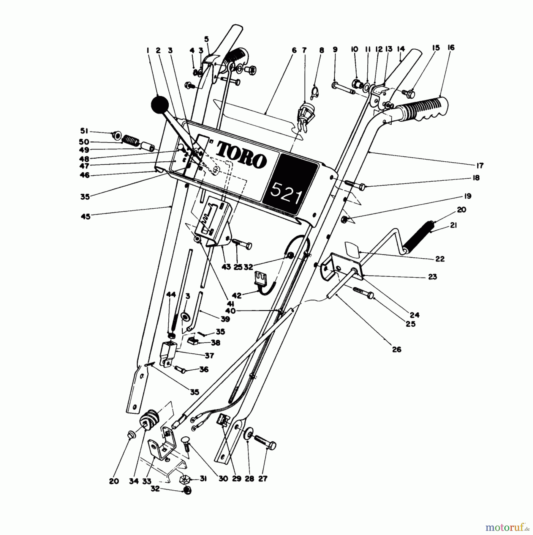  Toro Neu Snow Blowers/Snow Throwers Seite 1 38056 (521) - Toro 521 Snowthrower, 1987 (7000001-7999999) HANDLE ASSEMBLY