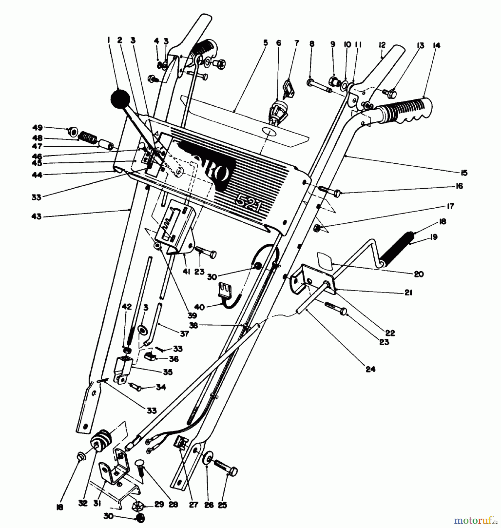  Toro Neu Snow Blowers/Snow Throwers Seite 1 38056 (521) - Toro 521 Snowthrower, 1991 (1000001-1999999) HANDLE ASSEMBLY