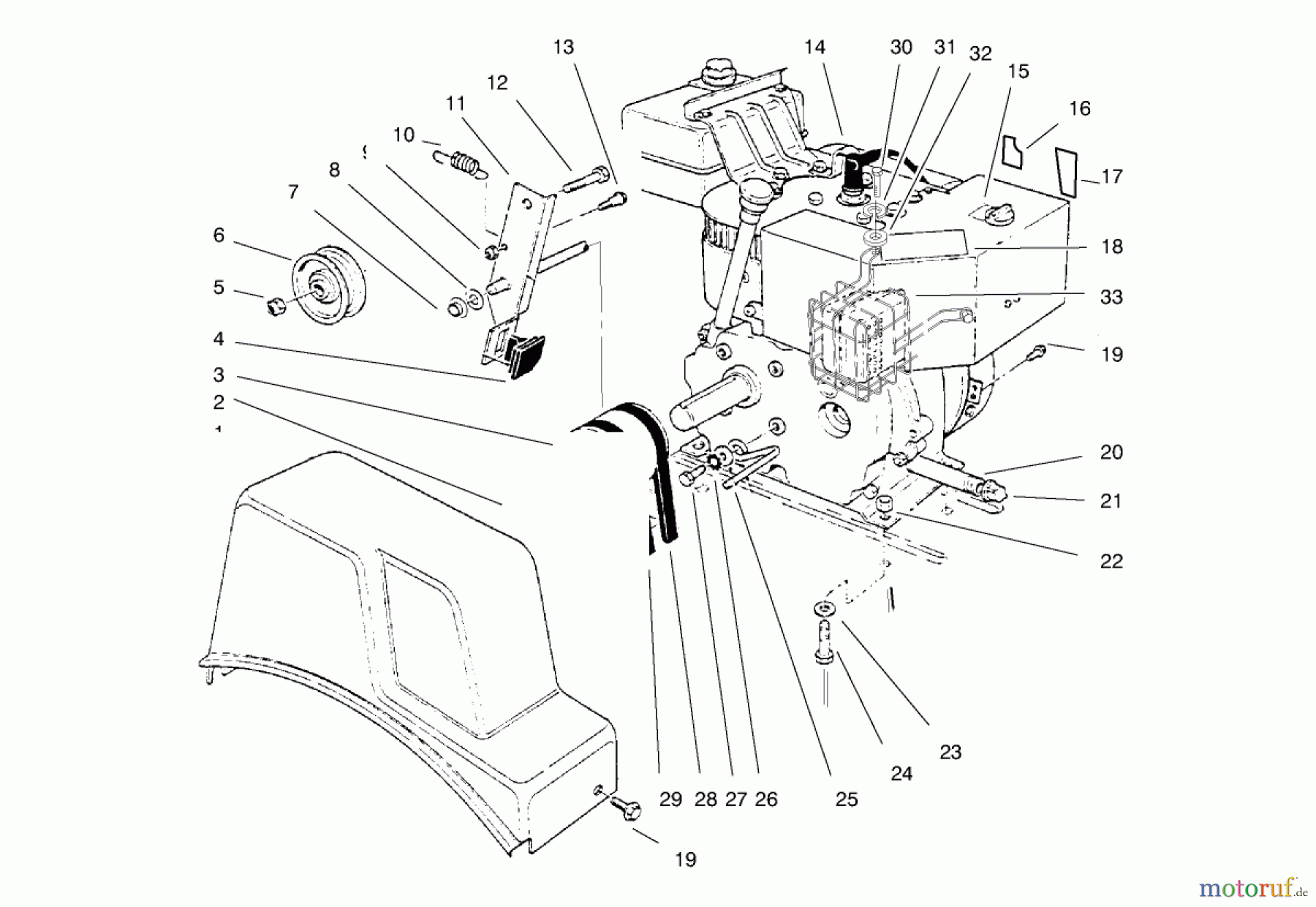  Toro Neu Snow Blowers/Snow Throwers Seite 1 38062 (622) - Toro 622 Snowthrower, 1997 (7900001-7999999) ENGINE ASSEMBLY