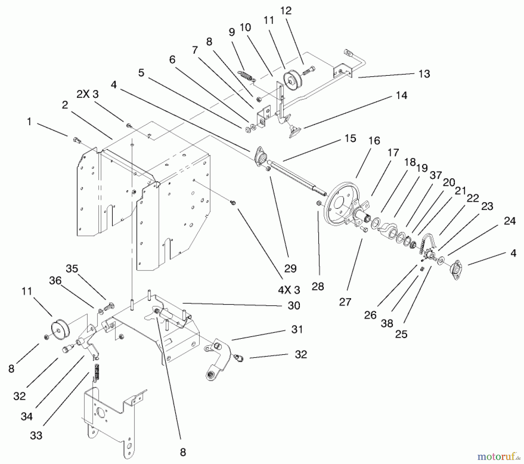  Toro Neu Snow Blowers/Snow Throwers Seite 1 38086 (824XL) - Toro 824XL Power Throw Snowthrower, 2000 (200000001-200999999) UPPER TRACTION ASSEMBLY