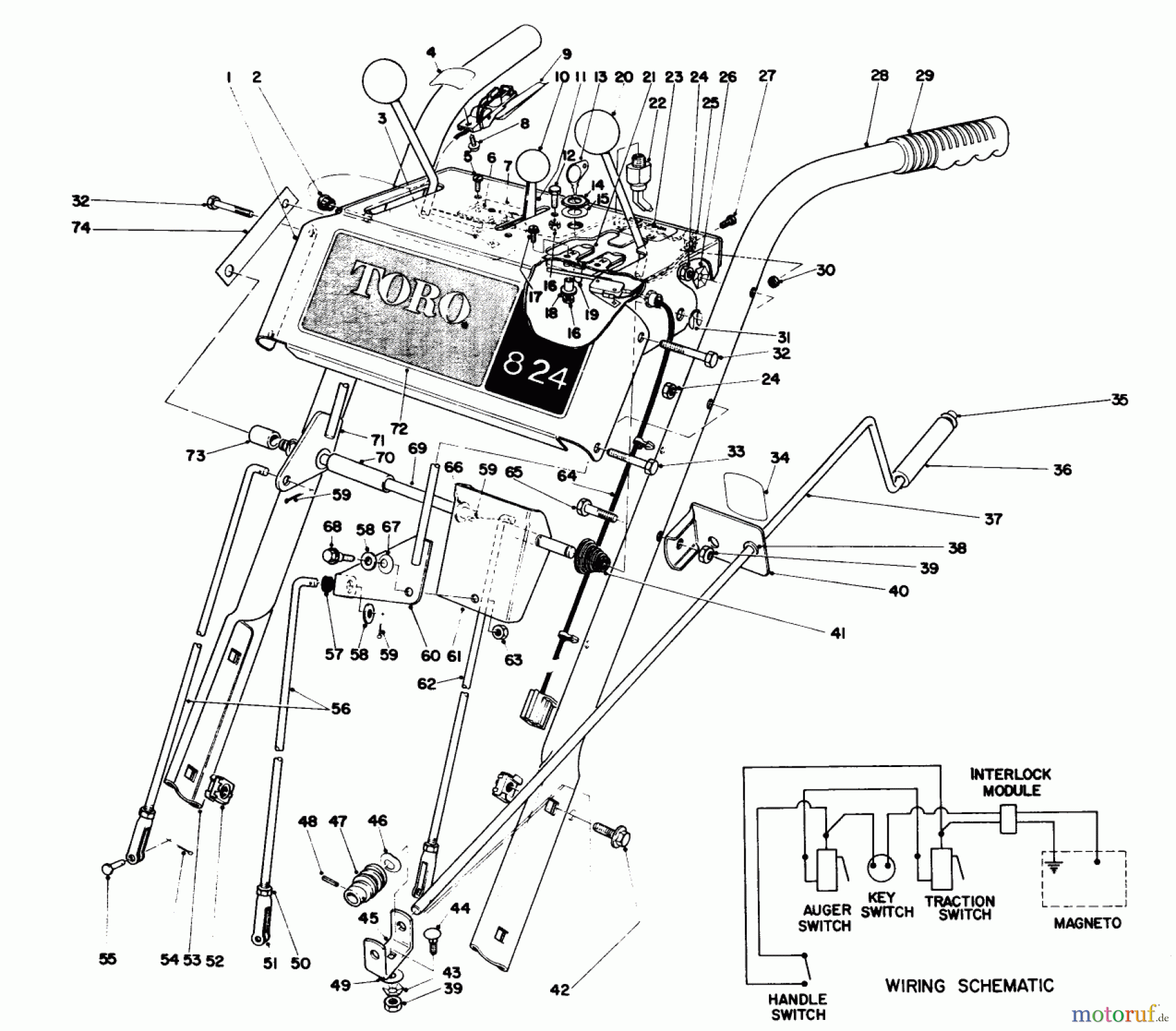  Toro Neu Snow Blowers/Snow Throwers Seite 1 38080 (824) - Toro 824 Snowthrower, 1981 (1000001-1999999) HANDLE ASSEMBLY