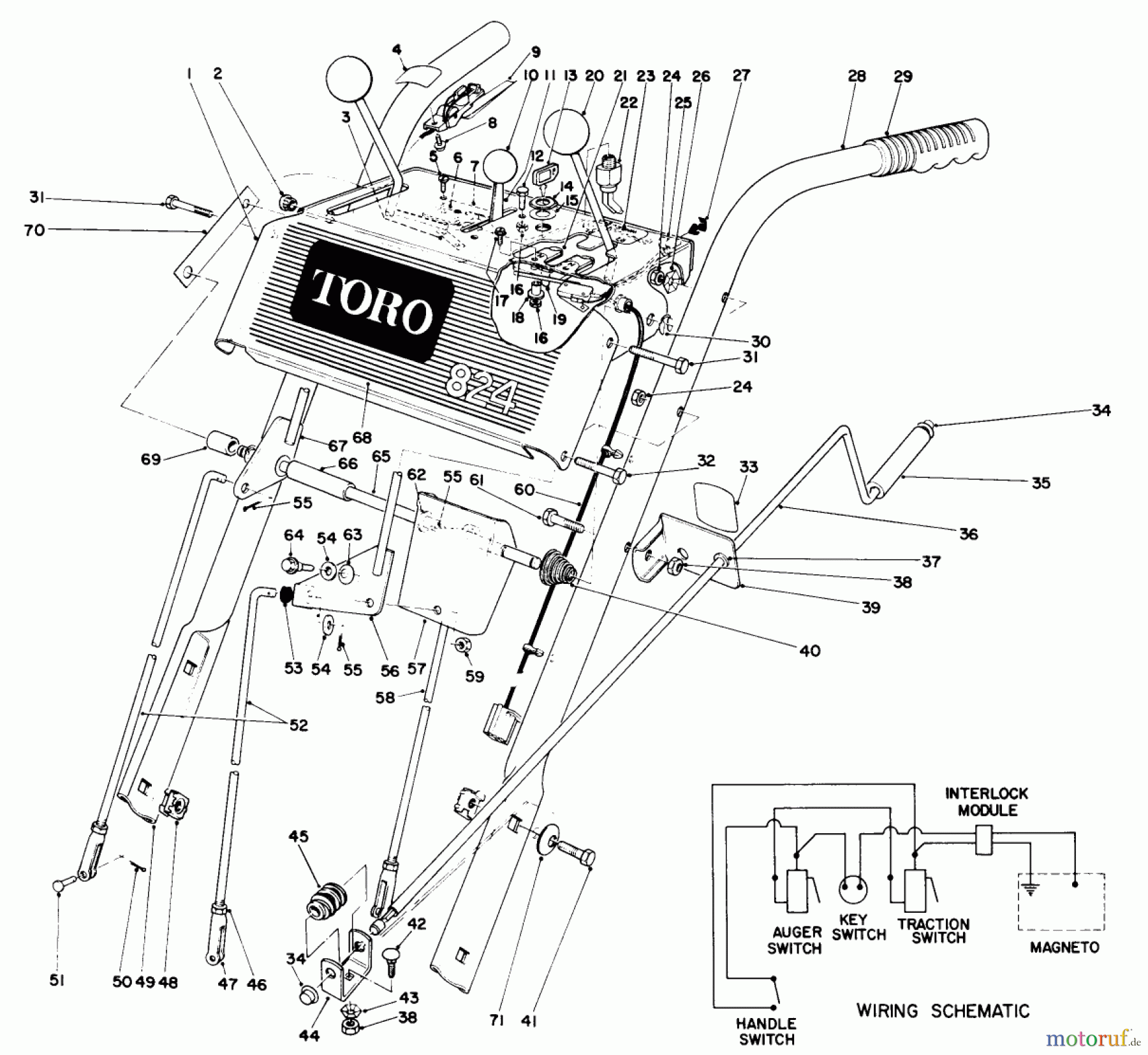  Toro Neu Snow Blowers/Snow Throwers Seite 1 38080 (824) - Toro 824 Snowthrower, 1989 (9000001-9999999) HANDLE ASSEMBLY