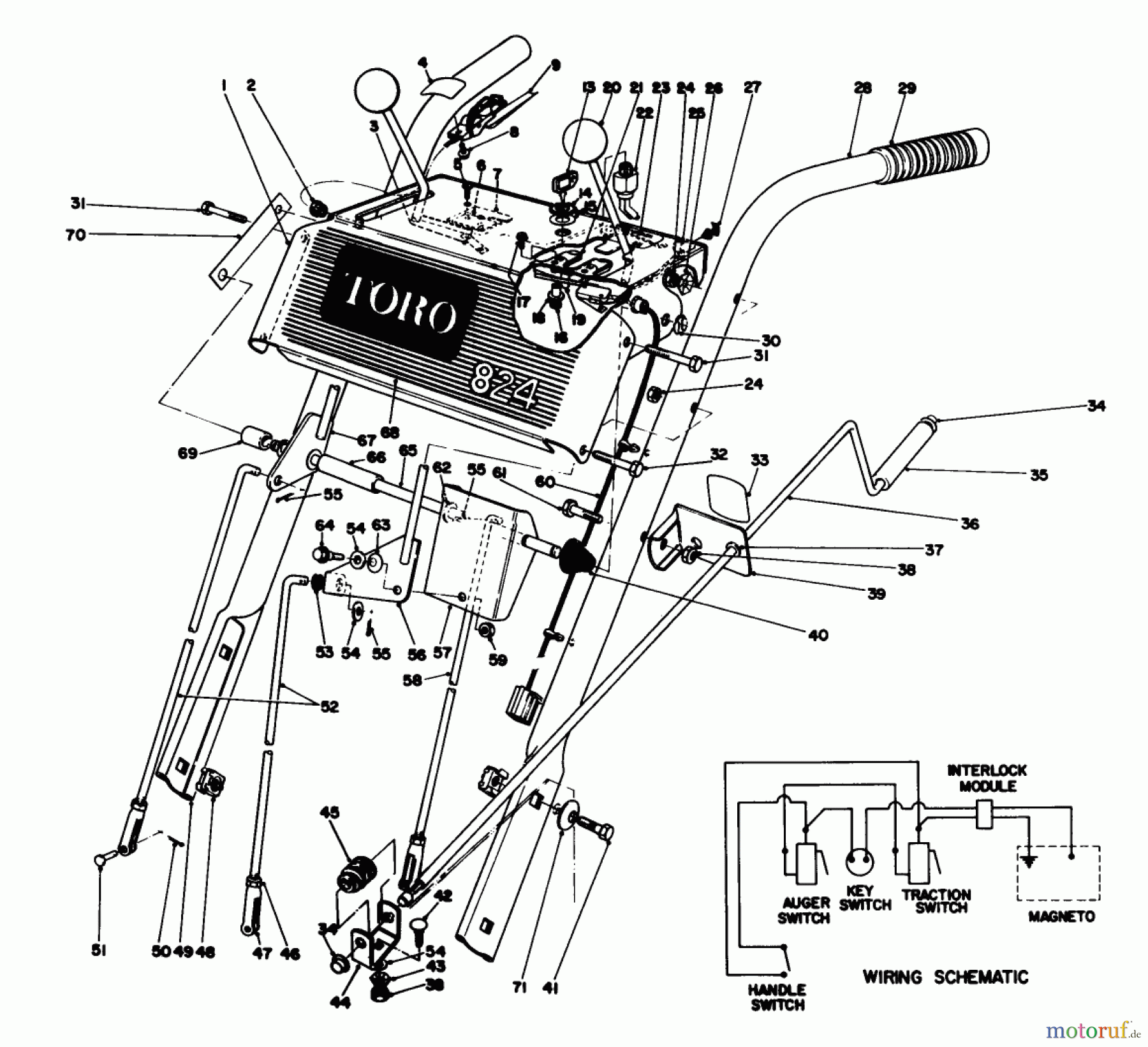  Toro Neu Snow Blowers/Snow Throwers Seite 1 38080 (824) - Toro 824 Snowthrower, 1992 (2000001-2999999) HANDLE ASSEMBLY