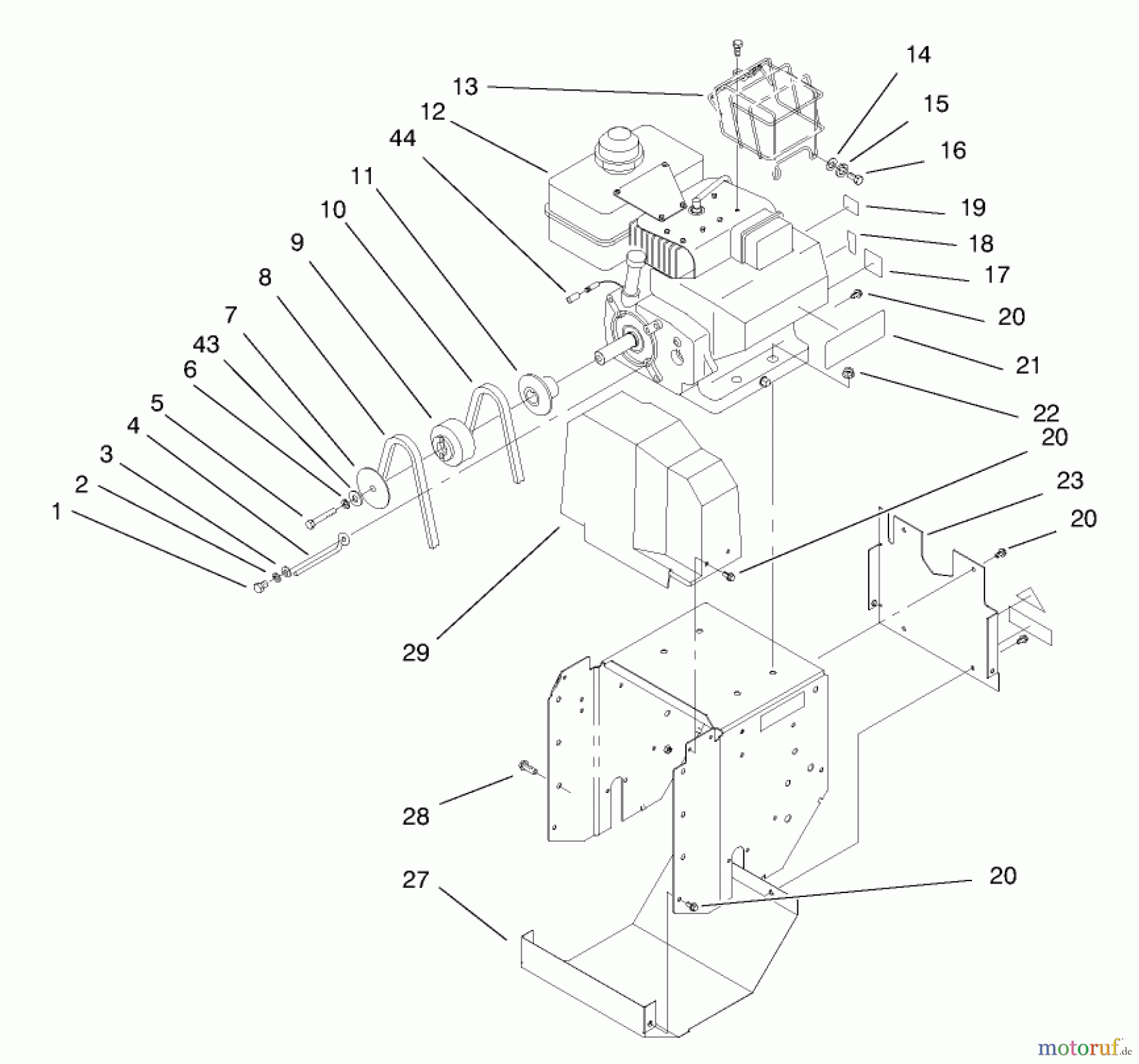  Toro Neu Snow Blowers/Snow Throwers Seite 1 38084 (824XL) - Toro 824XL Power Throw Snowthrower, 1997 (7900001-7999999) ENGINE AND FRAME ASSEMBLY