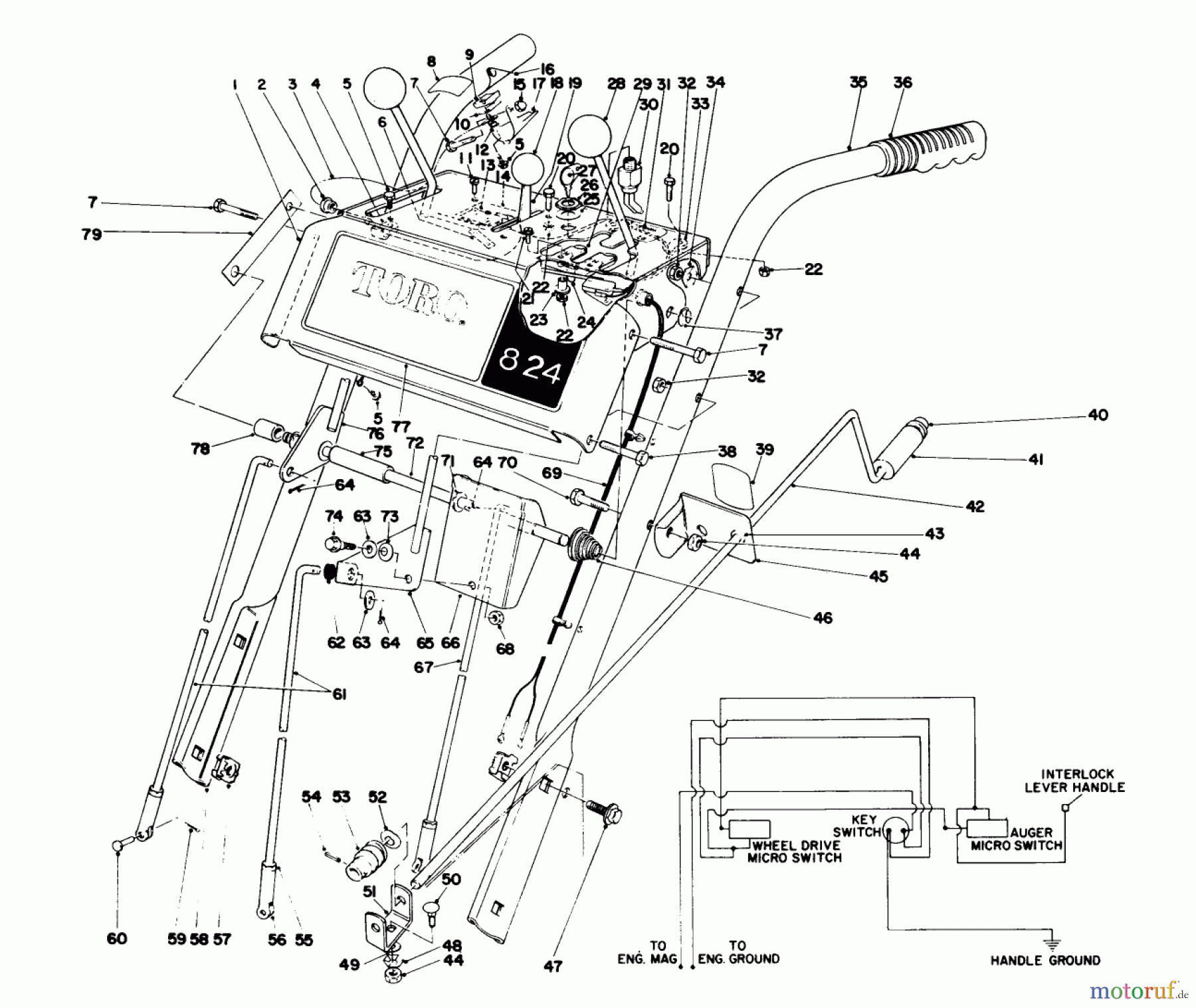  Toro Neu Snow Blowers/Snow Throwers Seite 1 38085 (824) - Toro 824 Snowthrower, 1981 (1000001-1999999) HANDLE ASSEMBLY
