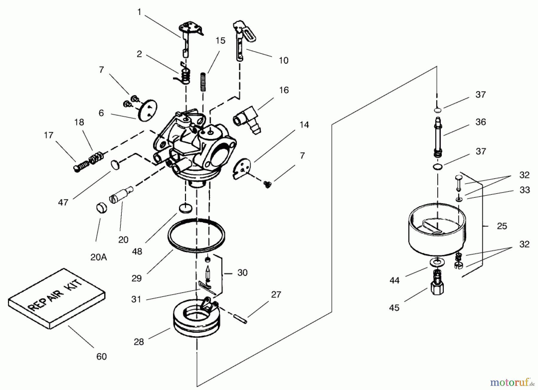  Toro Neu Snow Blowers/Snow Throwers Seite 1 38592 (1332) - Toro 1332 Power Shift Snowthrower, 2000 (200000001-200999999) CARBURETOR NO. 640105