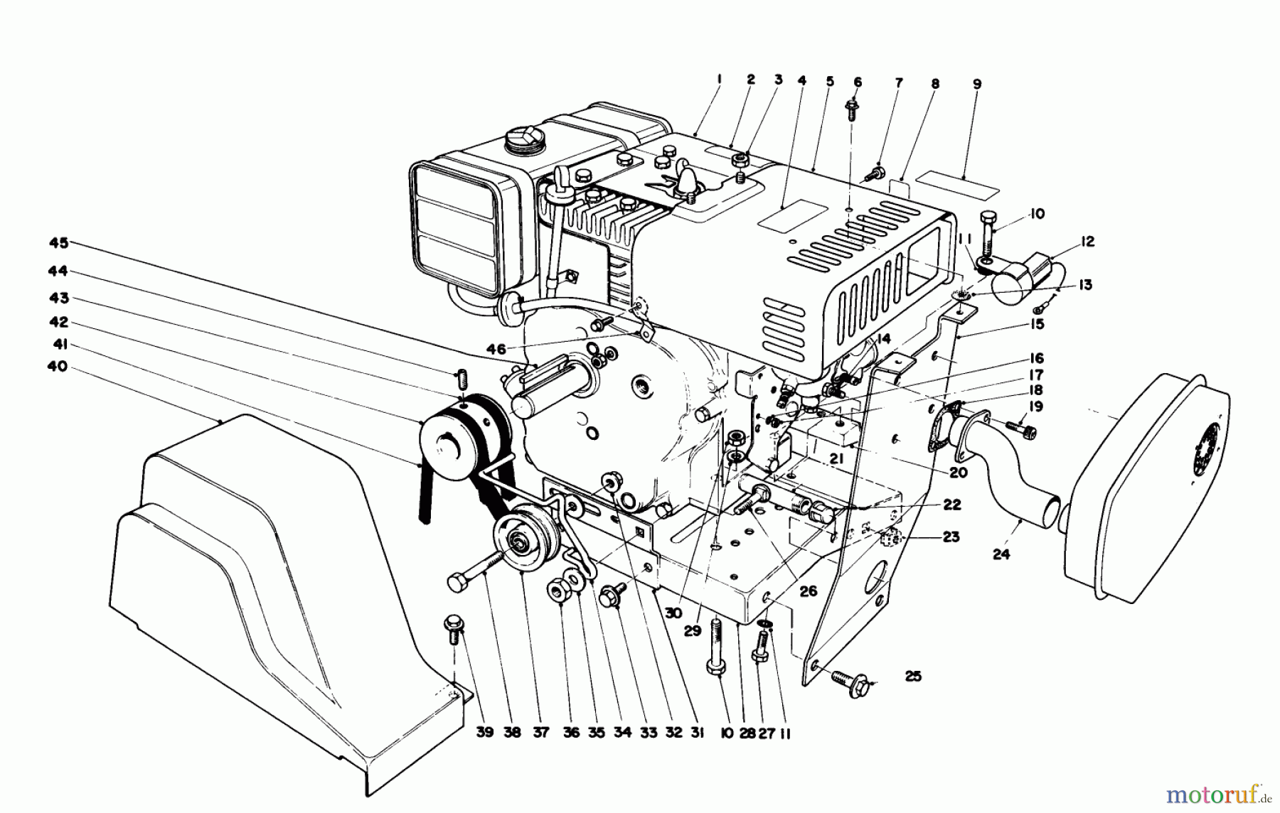  Toro Neu Snow Blowers/Snow Throwers Seite 1 38090 (1132) - Toro 1132 Snowthrower, 1984 (4000001-4999999) ENGINE ASSEMBLY