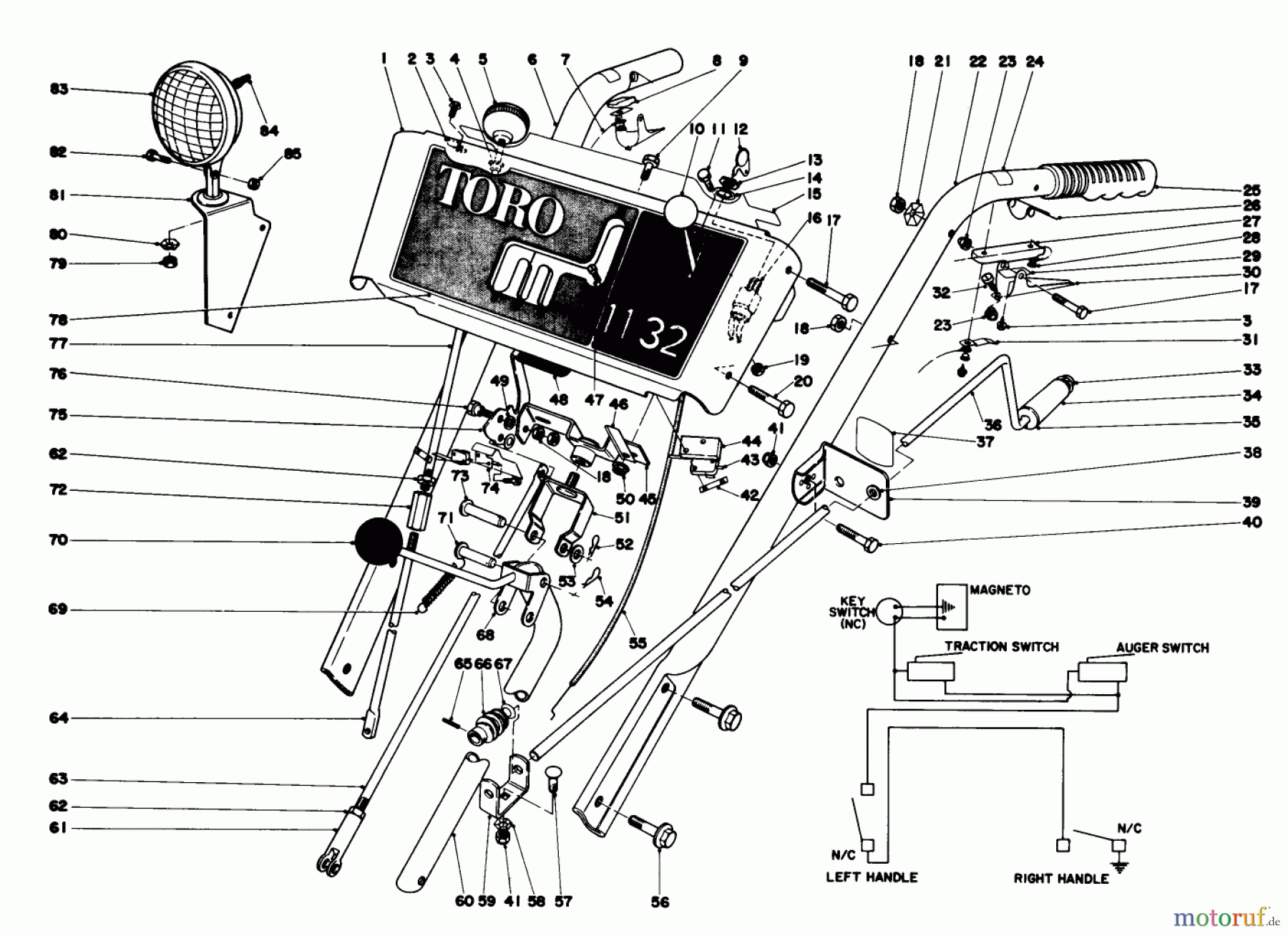  Toro Neu Snow Blowers/Snow Throwers Seite 1 38095 (1132) - Toro 1132 Snowthrower, 1980 (0000001-0999999) HANDLE ASSEMBLY