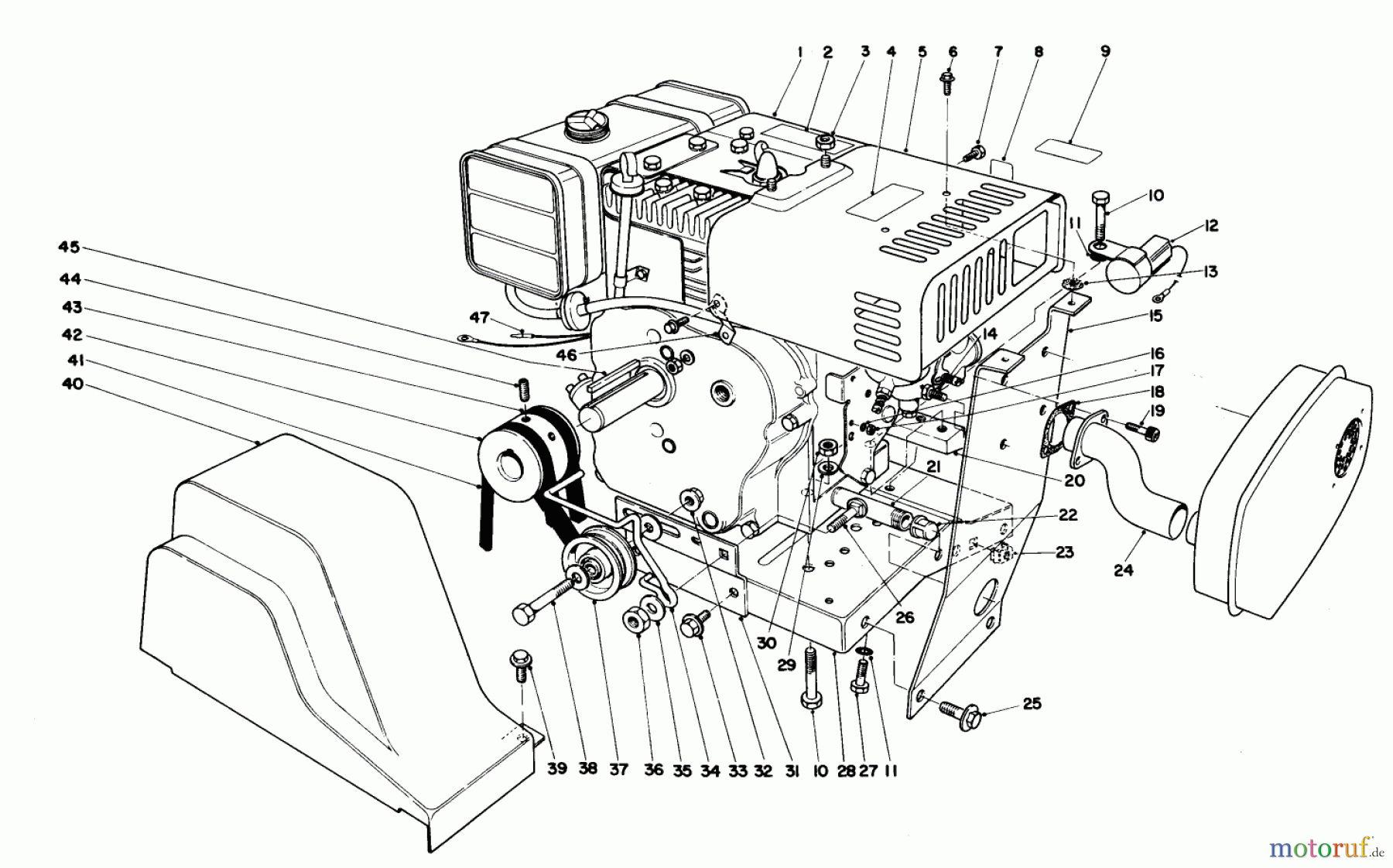  Toro Neu Snow Blowers/Snow Throwers Seite 1 38095 (1132) - Toro 1132 Snowthrower, 1985 (5000001-5999999) ENGINE ASSEMBLY