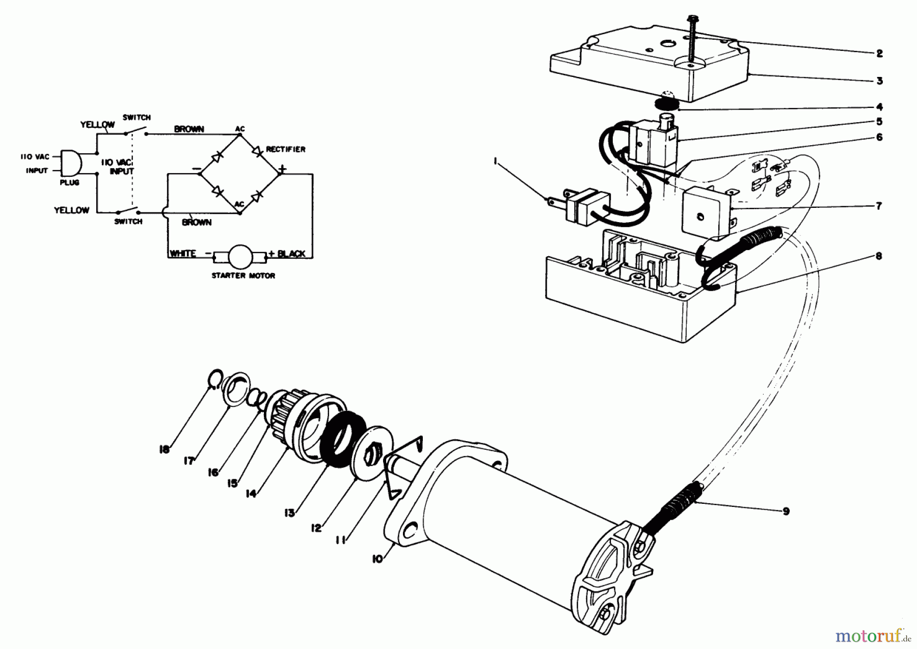  Toro Neu Snow Blowers/Snow Throwers Seite 1 38110C (CR-20R) - Toro CR-20R Snowthrower, 1990 (0000001-0999999) STARTER MOTOR SWITCH ASSEMBLY (MODEL NO. 38115C)