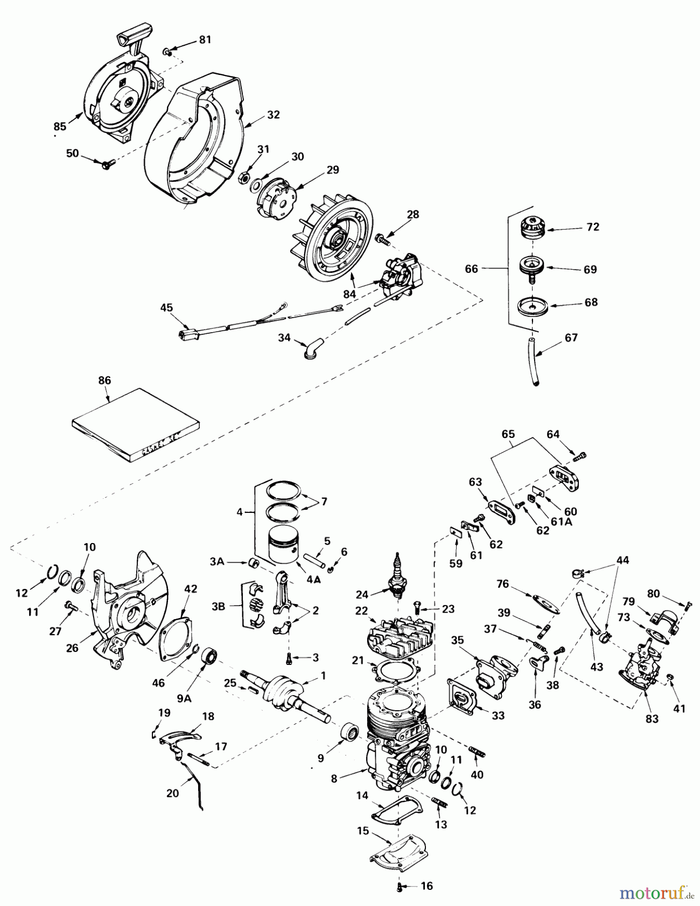  Toro Neu Snow Blowers/Snow Throwers Seite 1 38130 (S-200) - Toro S-200 Snowthrower, 1980 (0015001-0499999) ENGINE ASSEMBLY ENGINE TECUMSEH MODEL NO. AH520 TYPE 1585B UNIT MODEL 38120 (USED ON UNITS WITH SERIAL NO. 0300000