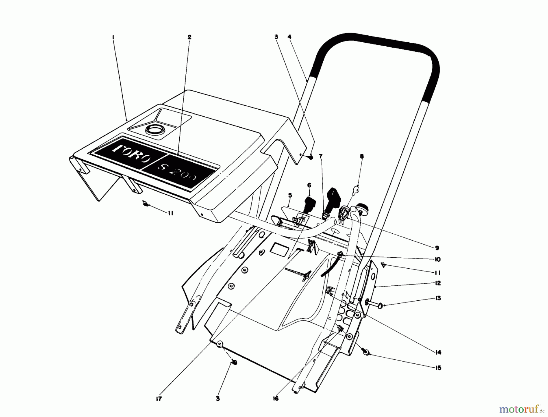  Toro Neu Snow Blowers/Snow Throwers Seite 1 38120 (S-200) - Toro S-200 Snowthrower, 1981 (1000001-1000350) SHROUD & HANDLE ASSEMBLY (MODEL 38120)