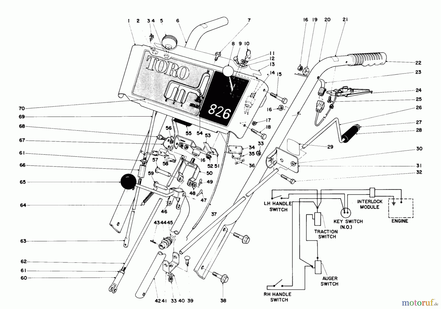  Toro Neu Snow Blowers/Snow Throwers Seite 1 38150 (826) - Toro 826 Snowthrower, 1983 (3000001-3999999) HANDLE ASSEMBLY
