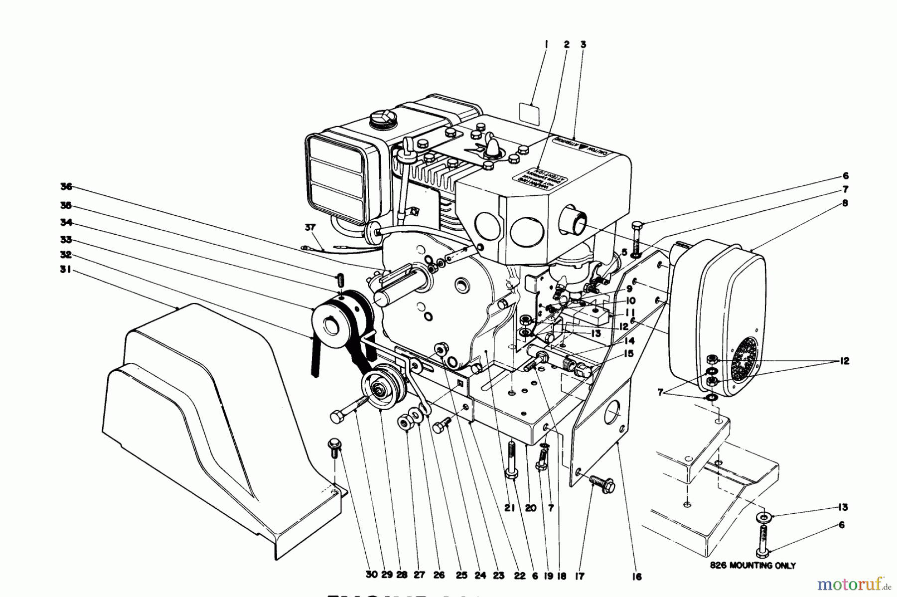  Toro Neu Snow Blowers/Snow Throwers Seite 1 38160 (1132) - Toro 1132 Snowthrower, 1979 (9000001-9999999) ENGINE ASSEMBLY