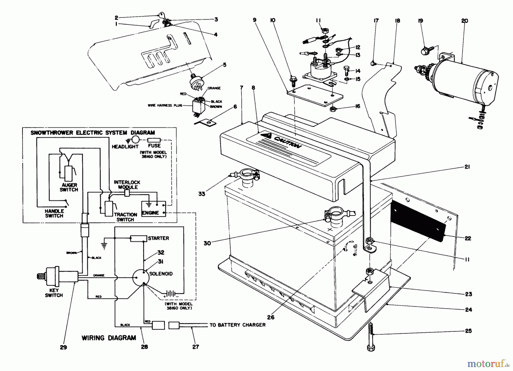  Toro Neu Snow Blowers/Snow Throwers Seite 1 38160 (1132) - Toro 1132 Snowthrower, 1985 (5000001-5999999) 12 VOLT STARTING MOTOR KIT 42-3370 (OPTIONAL)