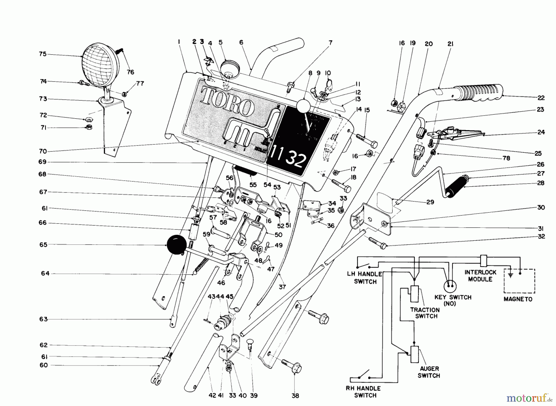  Toro Neu Snow Blowers/Snow Throwers Seite 1 38160 (1132) - Toro 1132 Snowthrower, 1986 (6000001-6999999) HANDLE ASSEMBLY