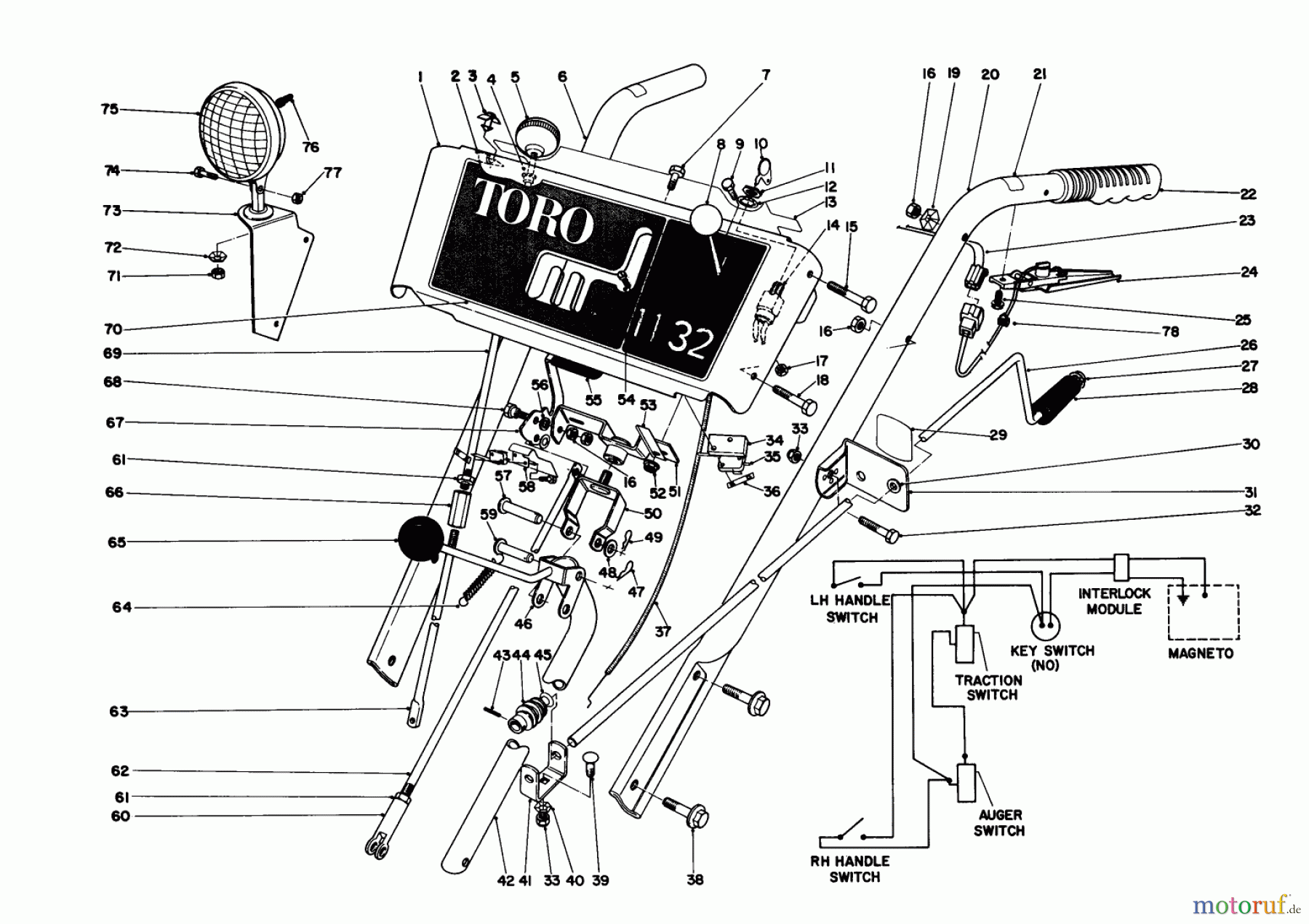  Toro Neu Snow Blowers/Snow Throwers Seite 1 38160 (1132) - Toro 1132 Snowthrower, 1987 (7000001-7999999) HANDLE ASSEMBLY