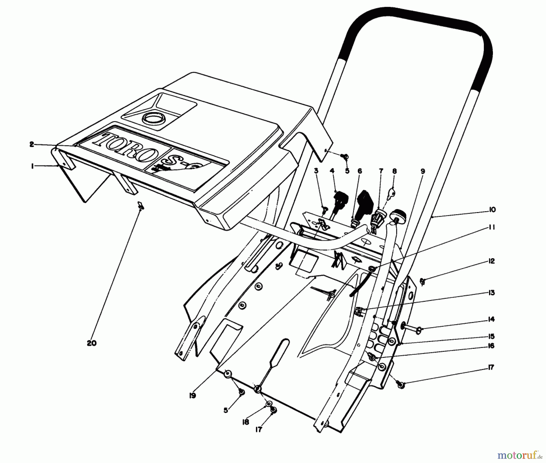  Toro Neu Snow Blowers/Snow Throwers Seite 1 38162 (S-620) - Toro S-620 Snowthrower, 1985 (5000001-5999999) SHROUD & HANDLE ASSEMBLY