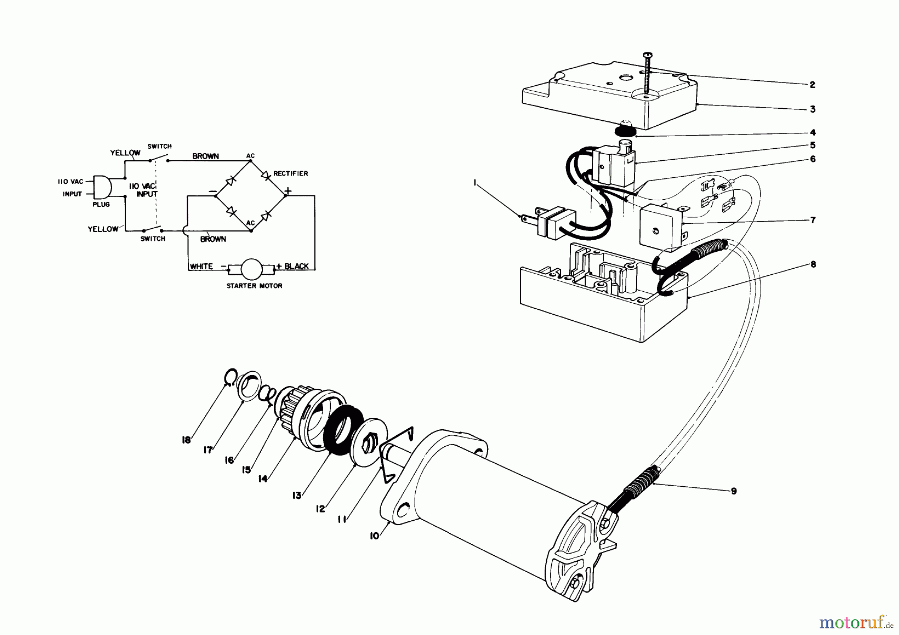  Toro Neu Snow Blowers/Snow Throwers Seite 1 38162 (S-620) - Toro S-620 Snowthrower, 1987 (7000001-7999999) STARTER MOTOR & SWITCH ASSEMBLY