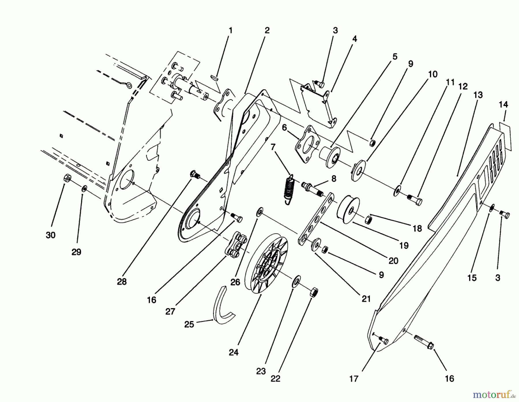  Toro Neu Snow Blowers/Snow Throwers Seite 1 38170 - Toro CCR Powerlite Snowthrower, 1992 (2000001-2999999) PULLEY & BELT COVER ASSEMBLY