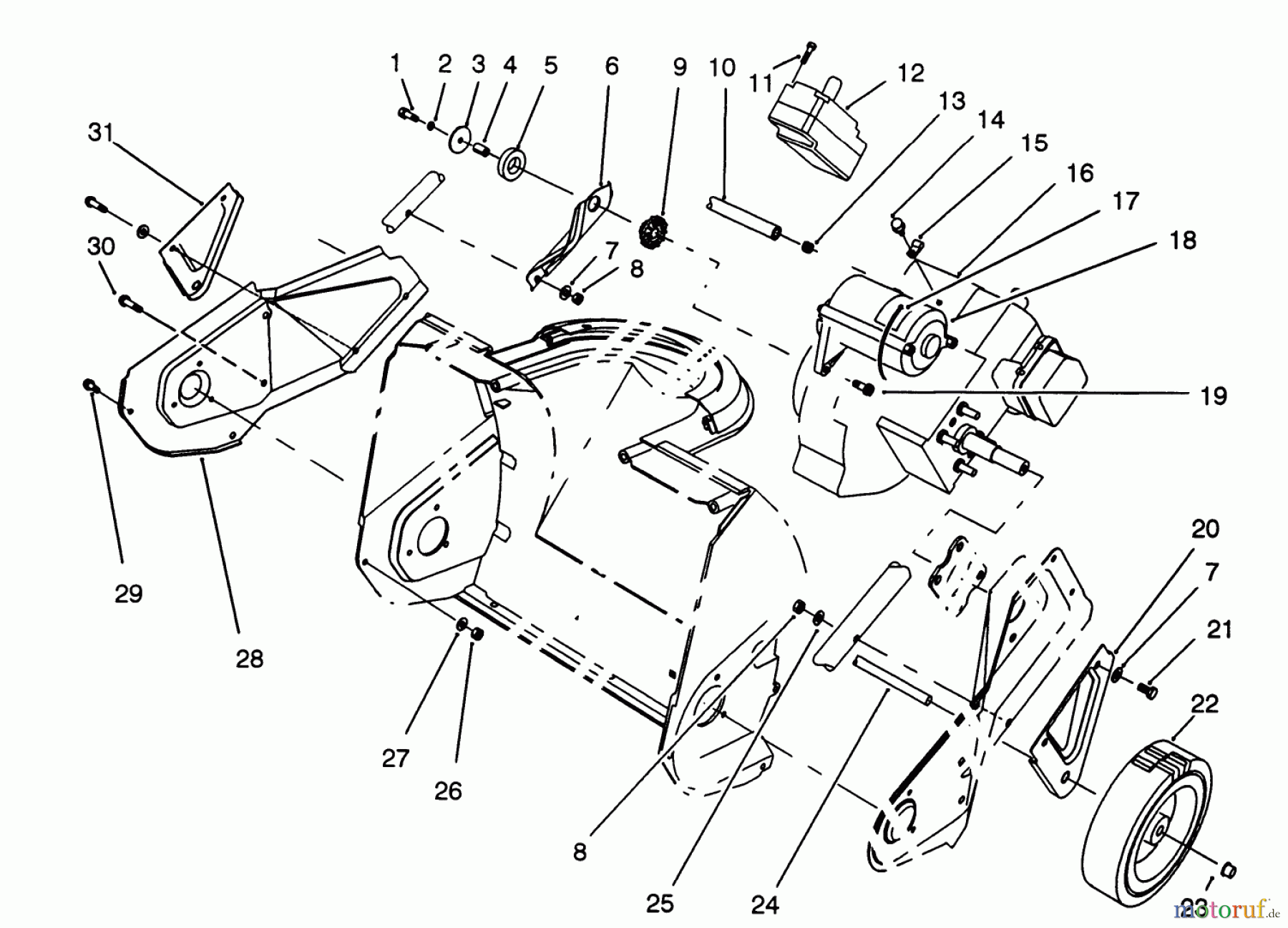  Toro Neu Snow Blowers/Snow Throwers Seite 1 38170 - Toro CCR Powerlite Snowthrower, 1993 (3900001-3999999) ENGINE & WHEEL ASSEMBLY