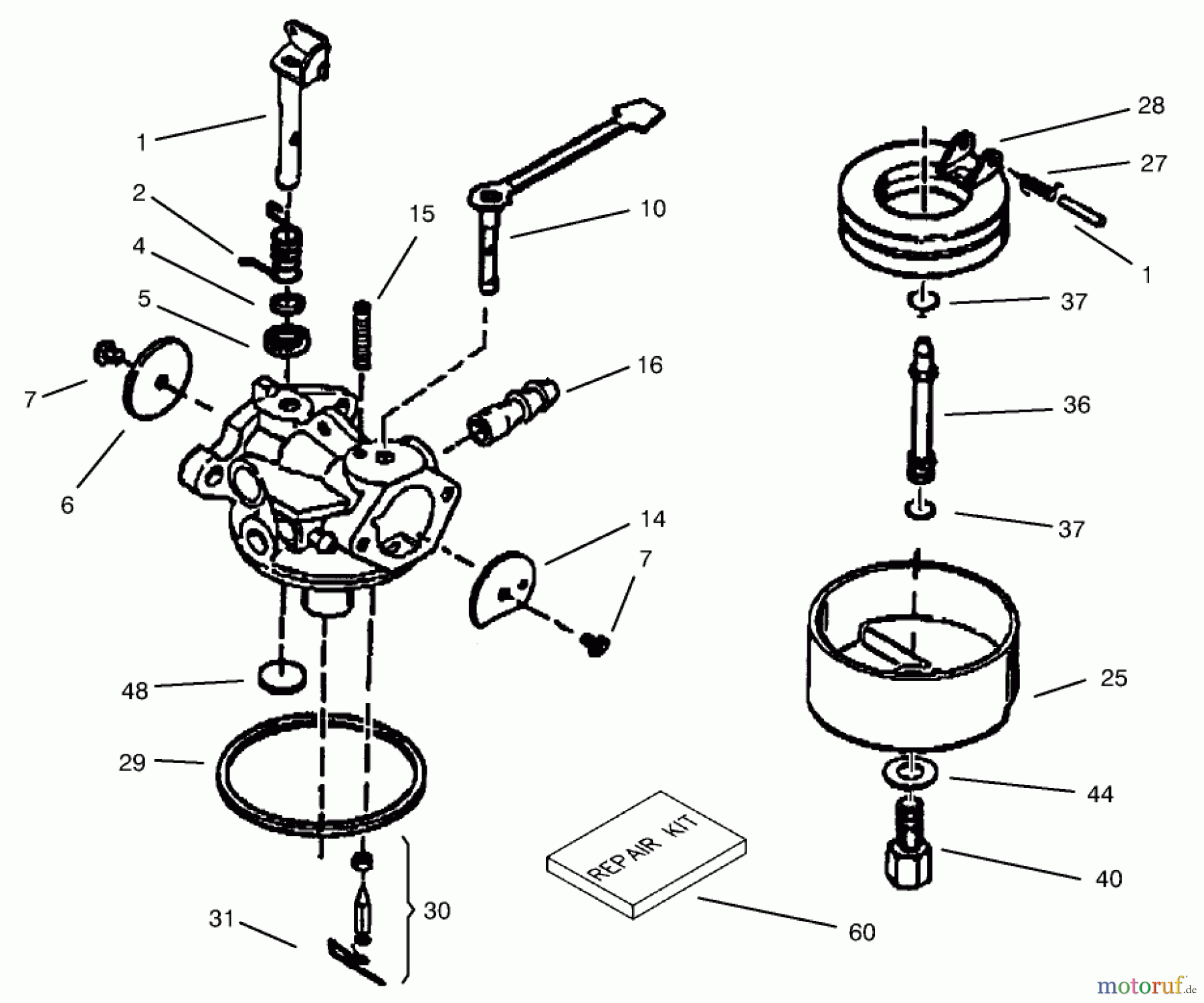  Toro Neu Snow Blowers/Snow Throwers Seite 1 38172 - Toro CCR Powerlite Snowthrower, 2002 (220000001-220999999) CARBURETOR ASSEMBLY NO. 640086 TECUMSEH MODEL NO. HSK635 TYPE 1723A