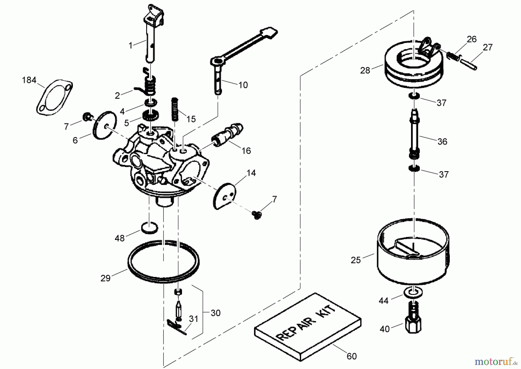  Toro Neu Snow Blowers/Snow Throwers Seite 1 38172 - Toro Powerlite Snowthrower, 2009 (290000001-290999999) CARBURETOR ASSEMBLY NO. 640086A TECUMSEH TH098SA-1723F