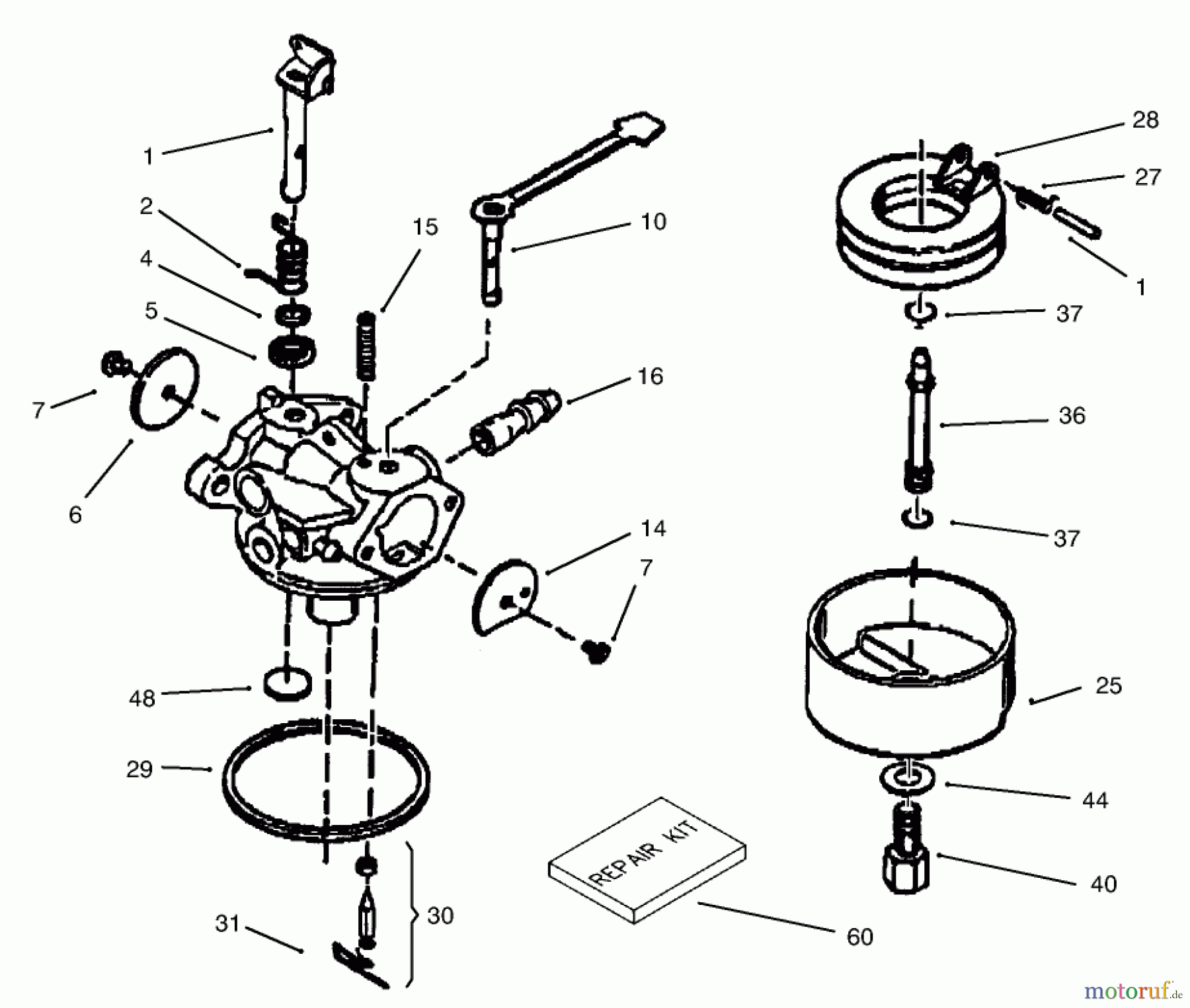  Toro Neu Snow Blowers/Snow Throwers Seite 1 38173 - Toro CCR Powerlite Snowthrower, 2001 (210000001-210999999) CARBURETOR ASSEMBLY NO. 640086 TECUMSEH MODEL NO. HSK635 TYPE 1723A