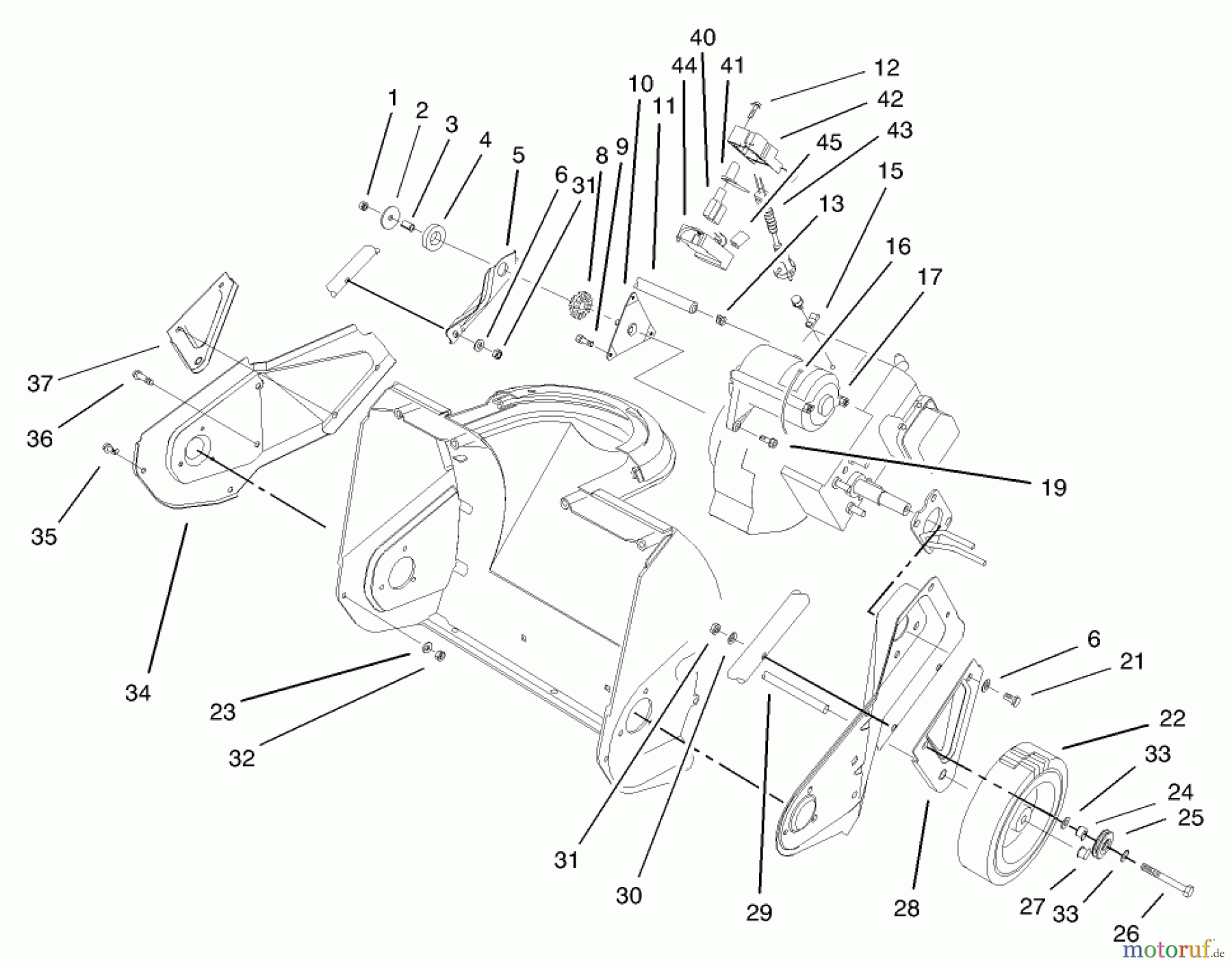  Toro Neu Snow Blowers/Snow Throwers Seite 1 38183 - Toro CCR Powerlite Snowthrower, 2001 (210000001-210999999) ENGINE, SIDE PLATE & WHEEL ASSEMBLY