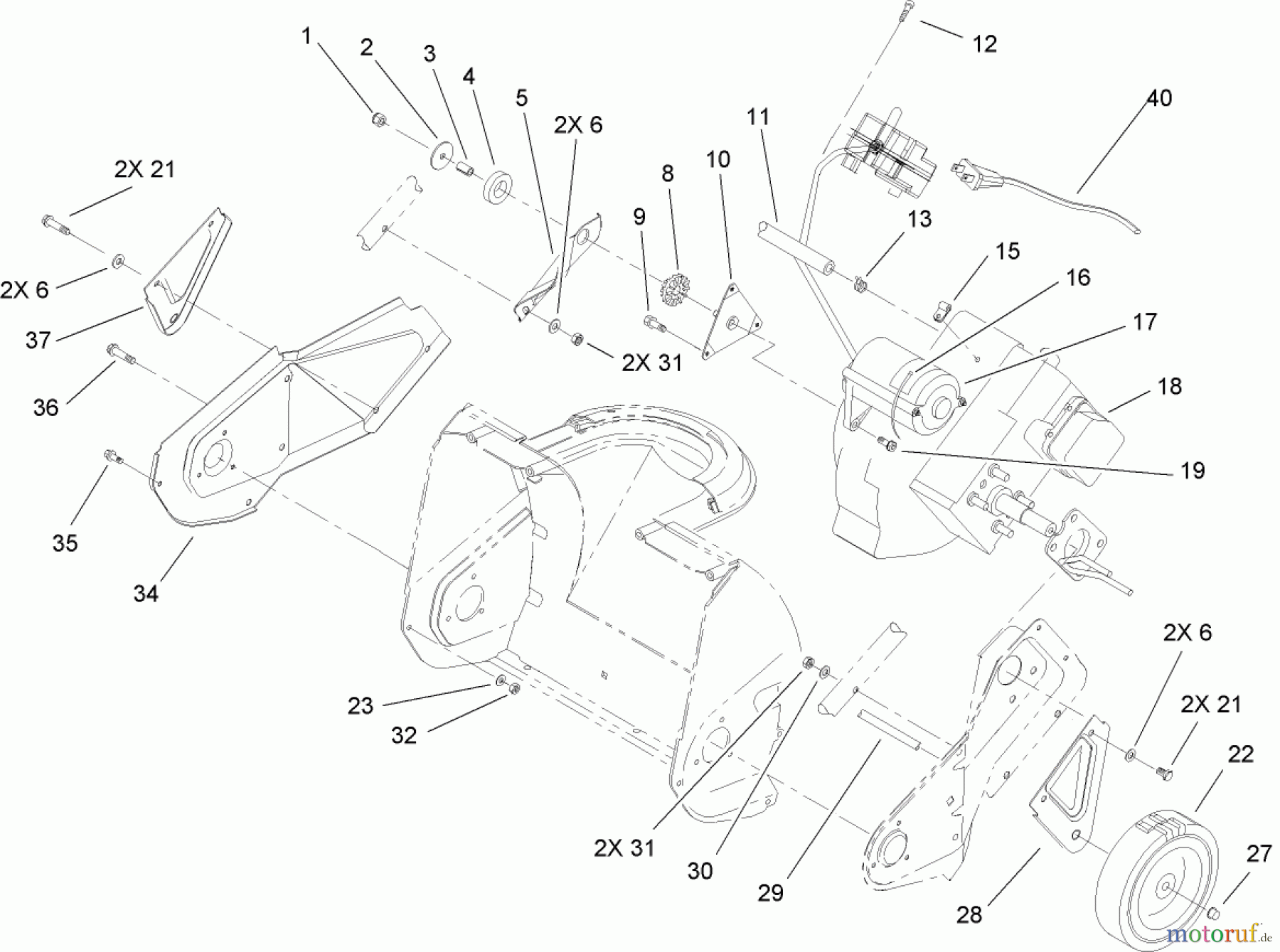  Toro Neu Snow Blowers/Snow Throwers Seite 1 38182 - Toro Powerlite Snowthrower, 2008 (280000001-280999999) ENGINE, ROTOR HOUSING AND SIDEPLATE ASSEMBLY