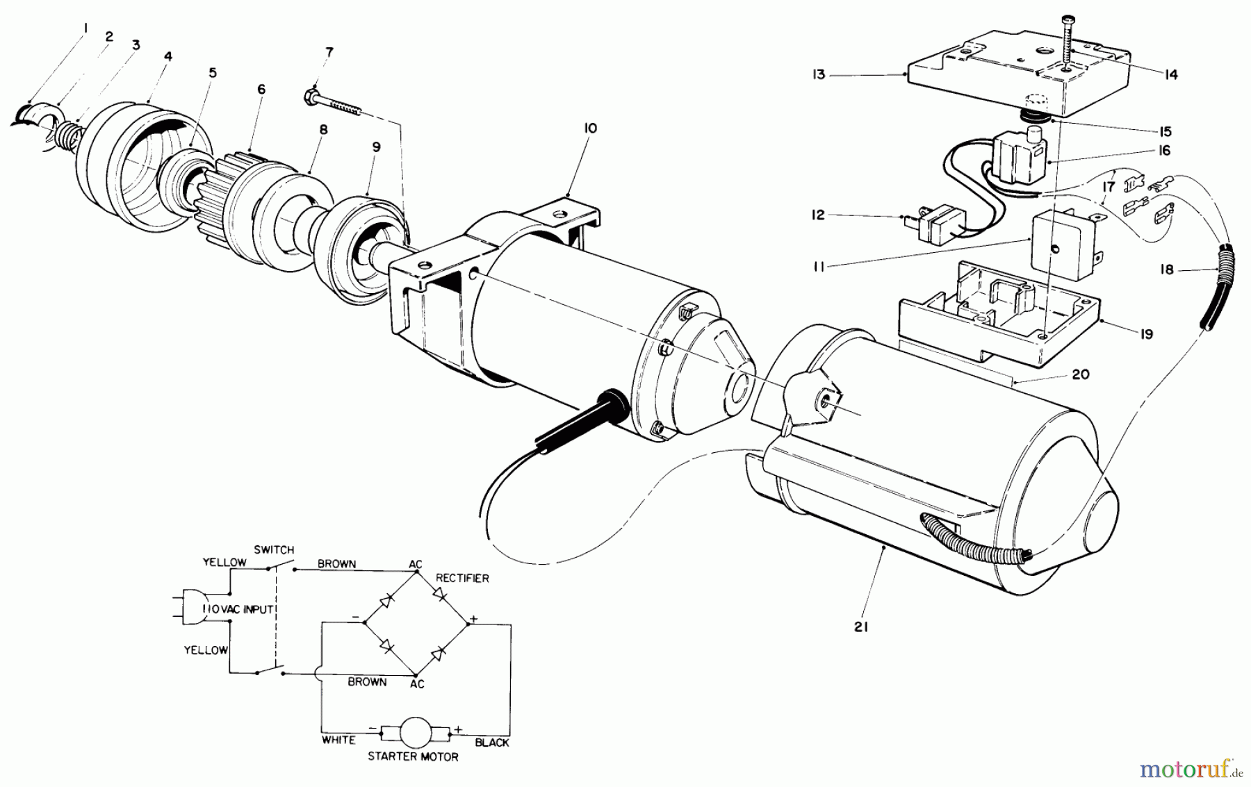  Toro Neu Snow Blowers/Snow Throwers Seite 1 38185C - Toro CCR 2000 Snowthrower, 1989 (9000001-9999999) STARTER MOTOR & SWITCH HOUSING ASSEMBLY