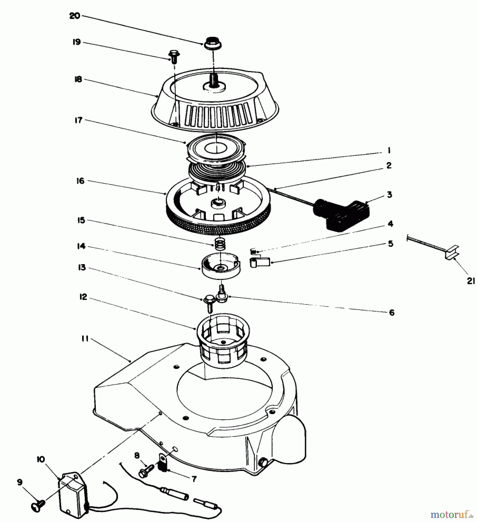  Toro Neu Snow Blowers/Snow Throwers Seite 1 38186 - Toro CCR 2000 Snowthrower, 1990 (0000001-0999999) RECOIL STARTER ASSEMBLY (ENGINE MODEL NO. 47PK9)